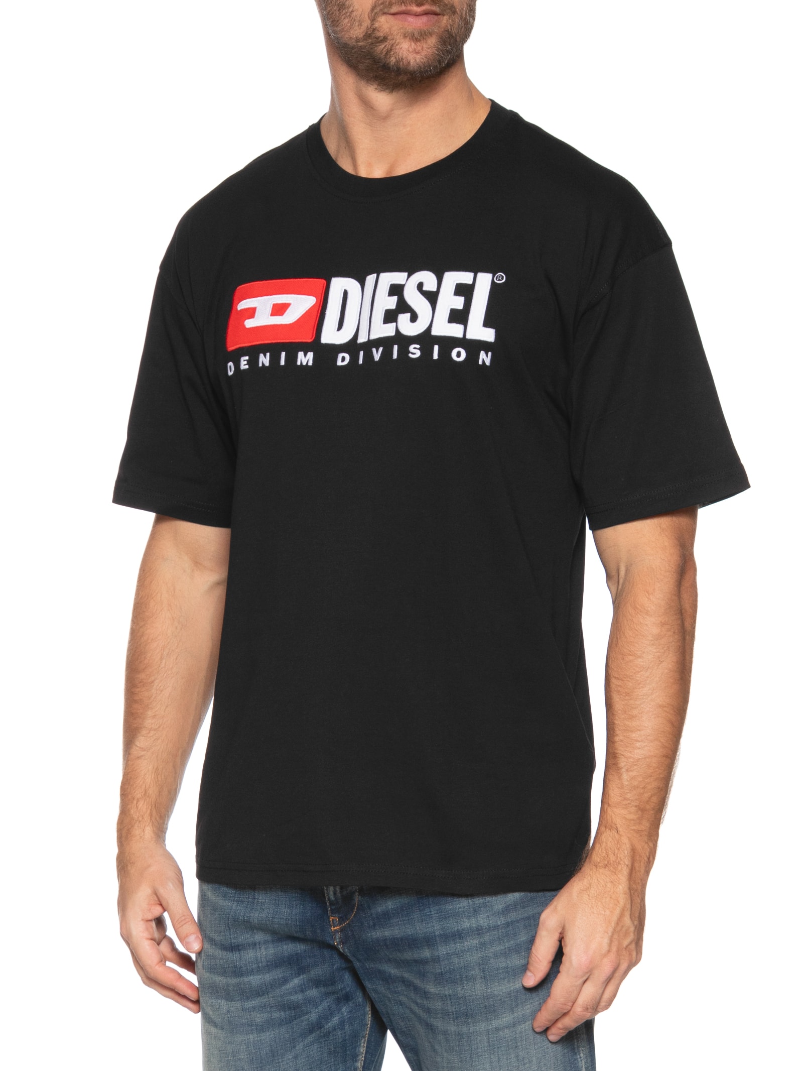 Diesel - Camiseta Masculina T Box Div Logo Print E Bordado - Preto