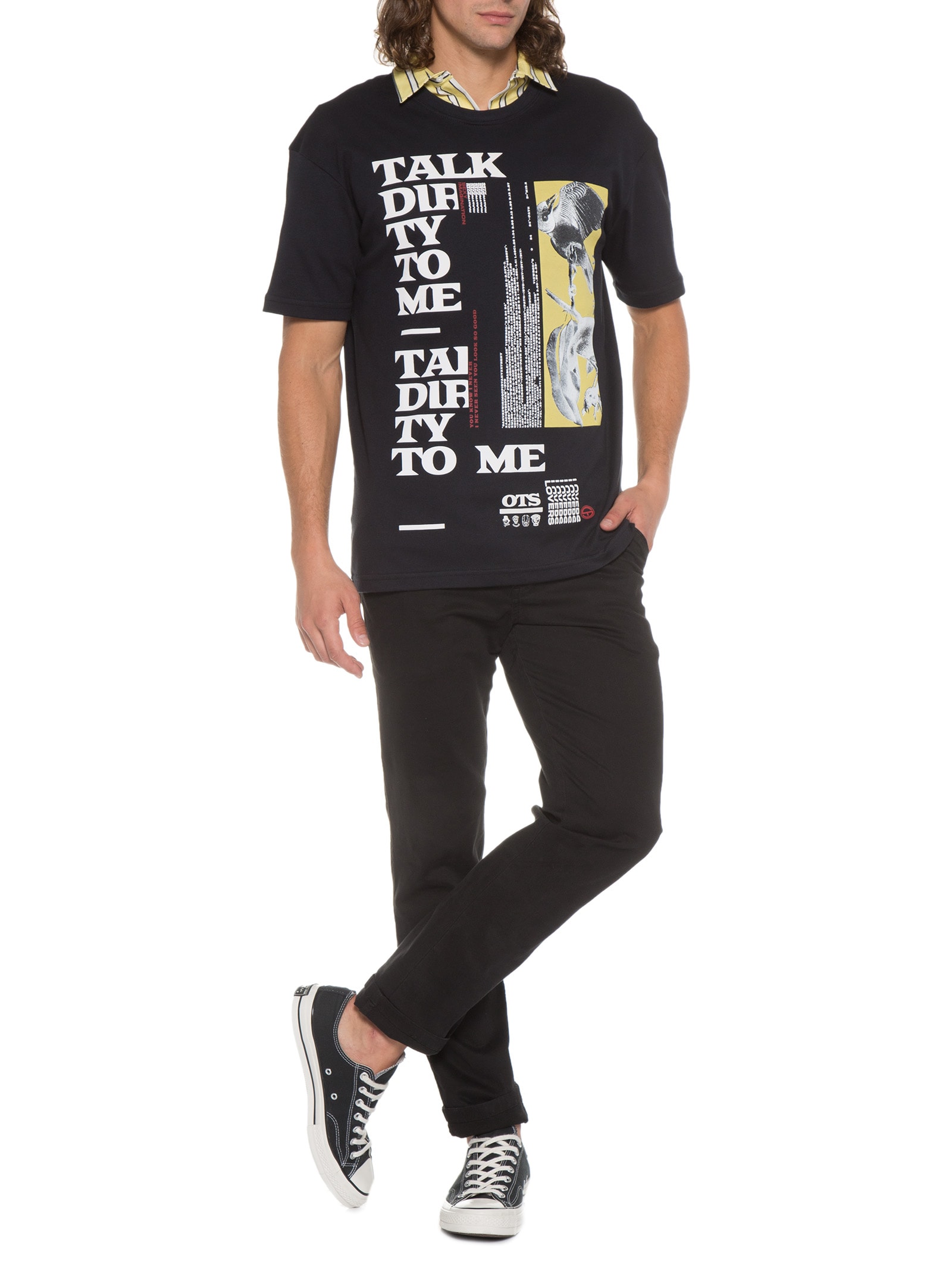 Camiseta Masculina Talk Dirty To Me Preto Ots