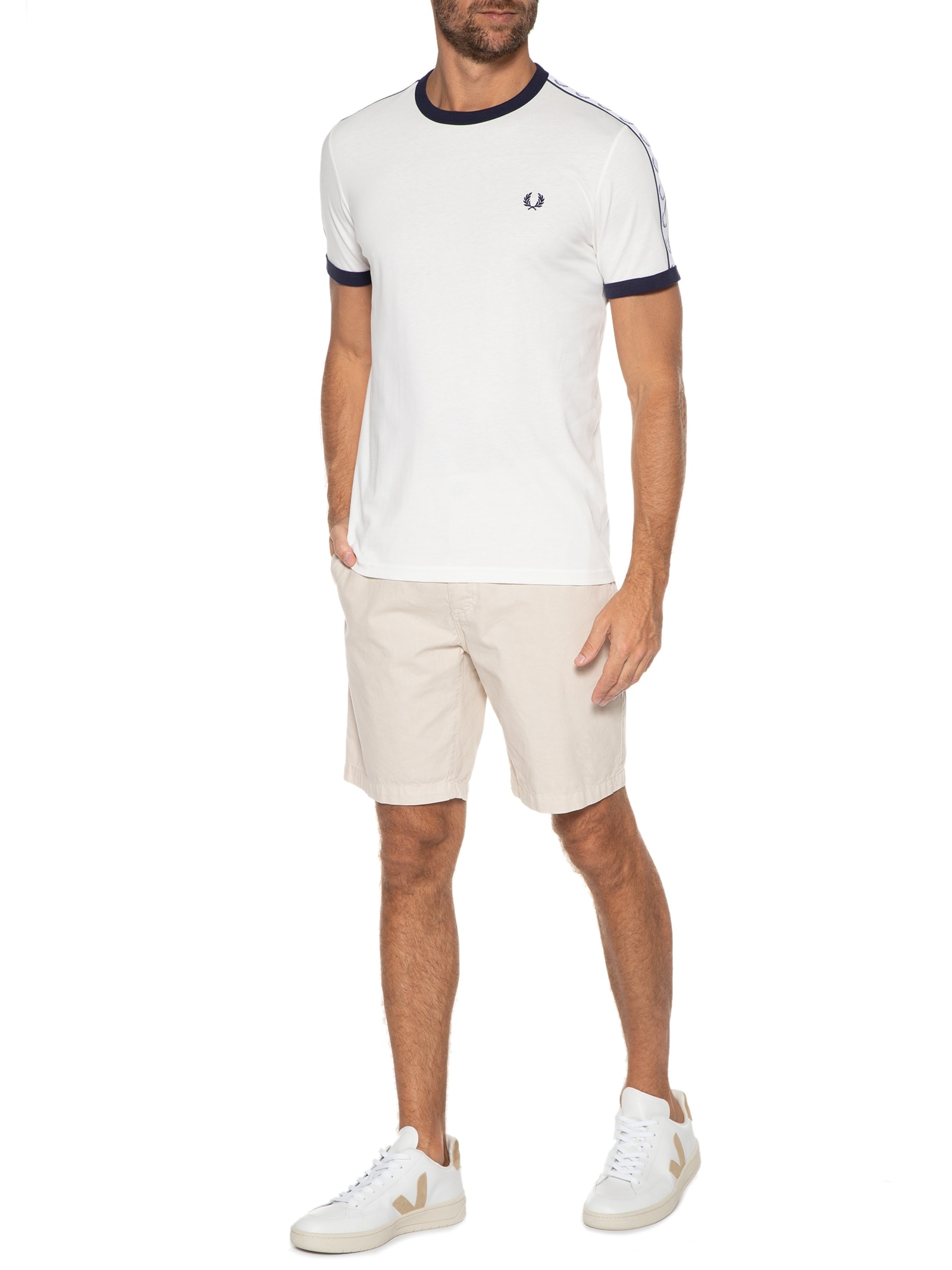 Camiseta Masculina Taped Ringer Branco Fred Perry