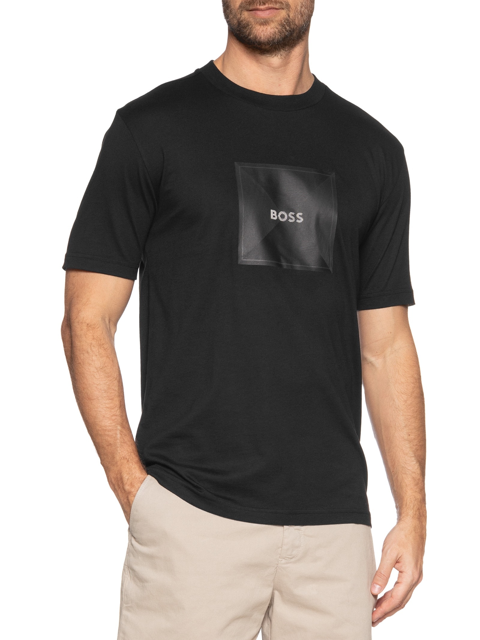 Boss - Camiseta Masculina Tee Logo Rib - Preto