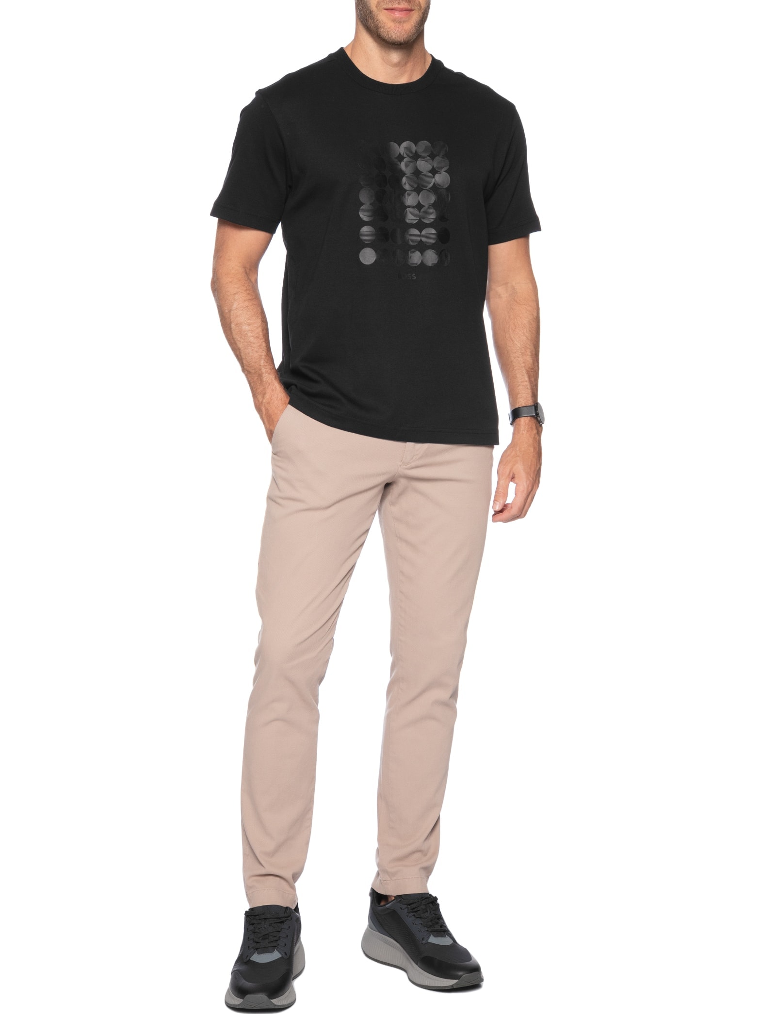 Boss - Camiseta Masculina Tee Print Striped - Preto
