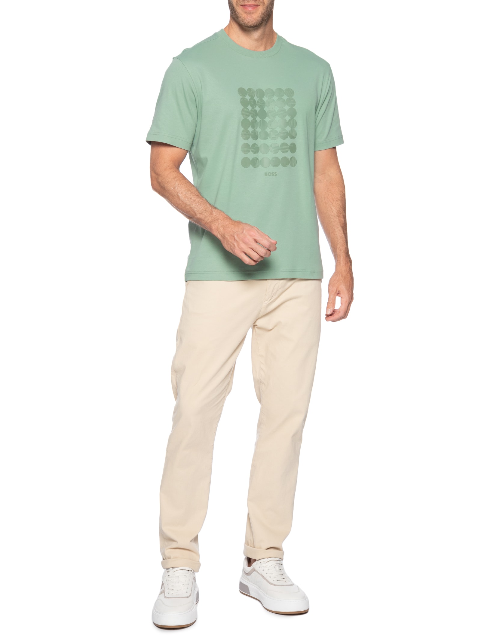 Camiseta Masculina Tee Print Striped Verde Boss