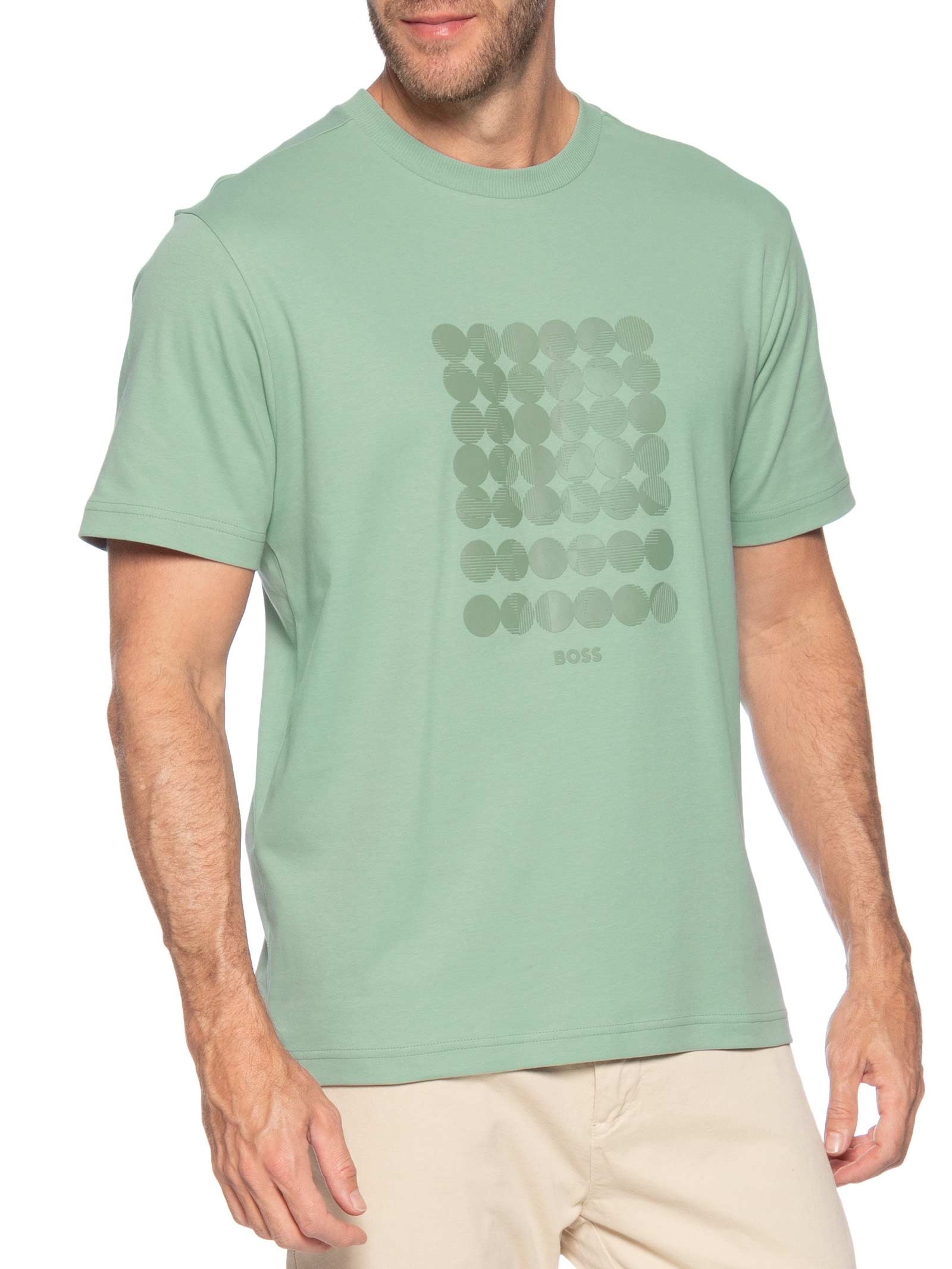 Camiseta Masculina Tee Print Striped Verde Boss