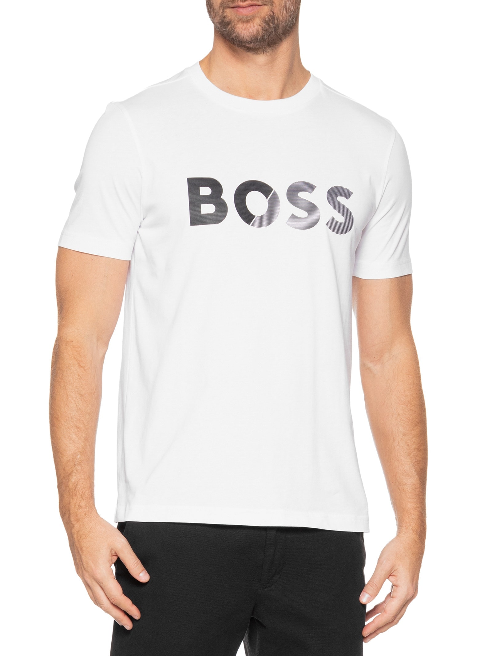 Camiseta Masculina Tee Tape Logo Branco Boss