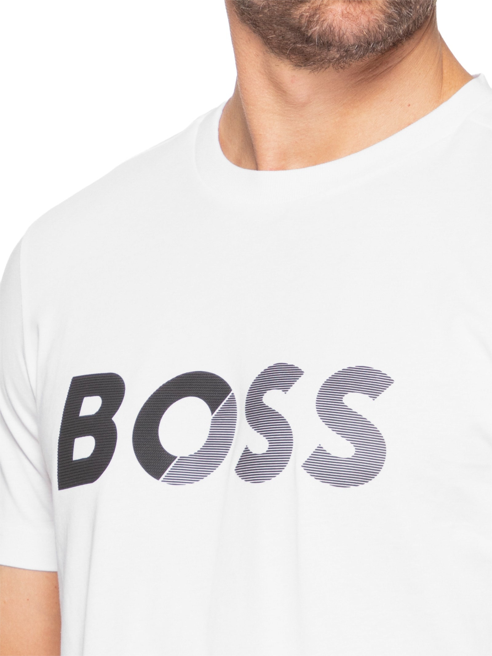 Camiseta Masculina Tee Tape Logo Branco Boss