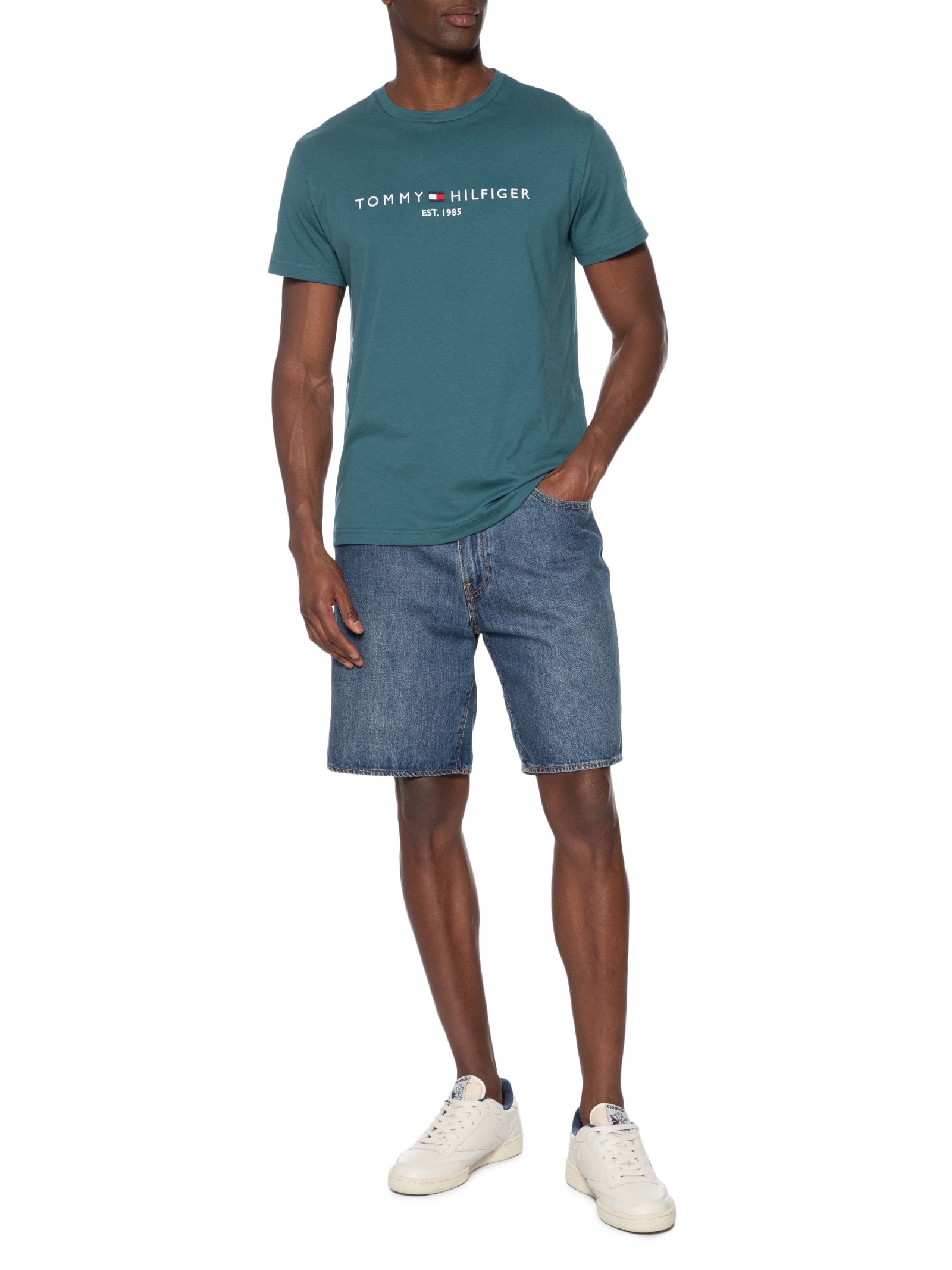  Camiseta Masculina Tommy Logo Tee Azul Tommy Hilfiger