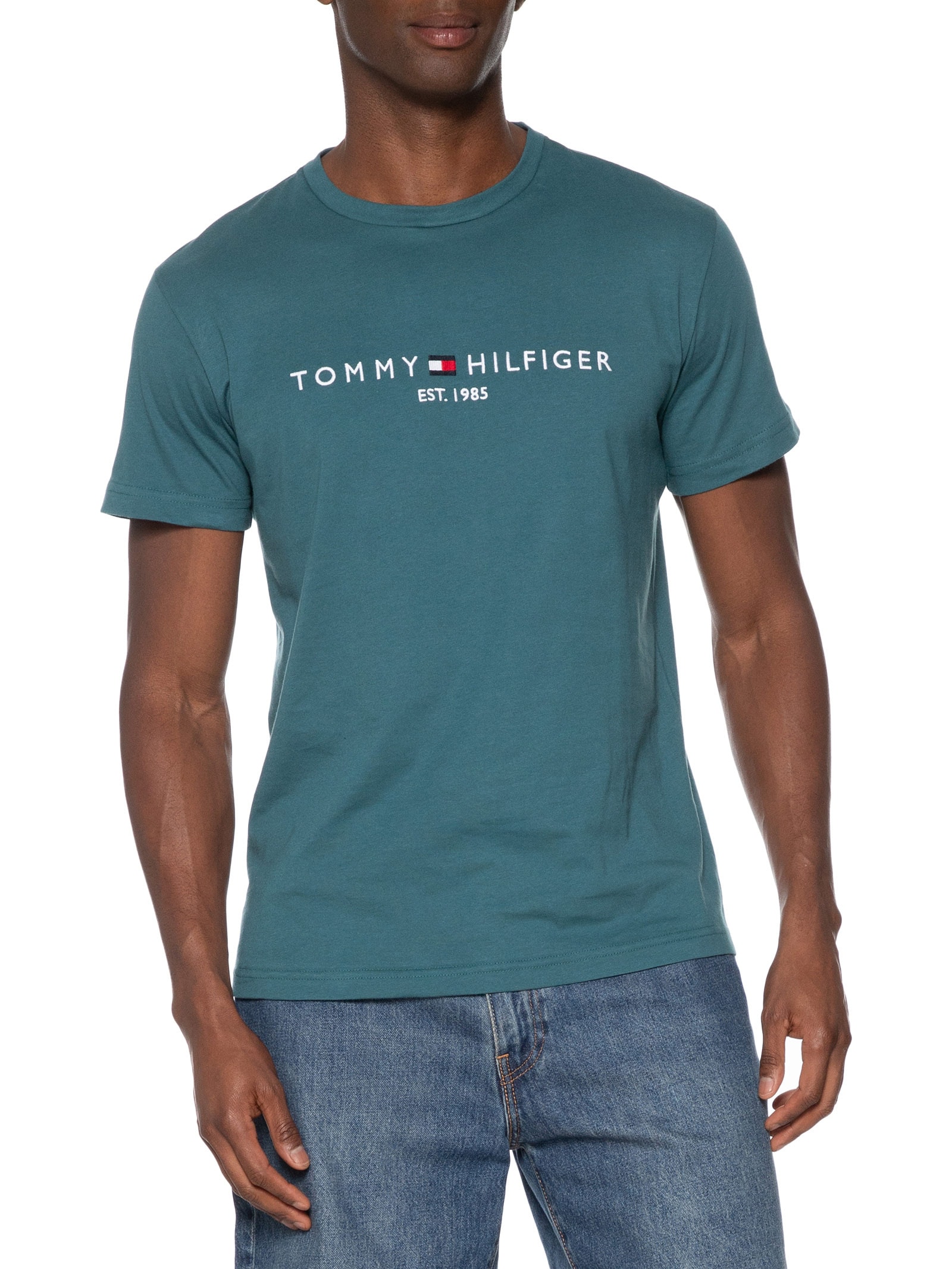  Camiseta Masculina Tommy Logo Tee Azul Tommy Hilfiger