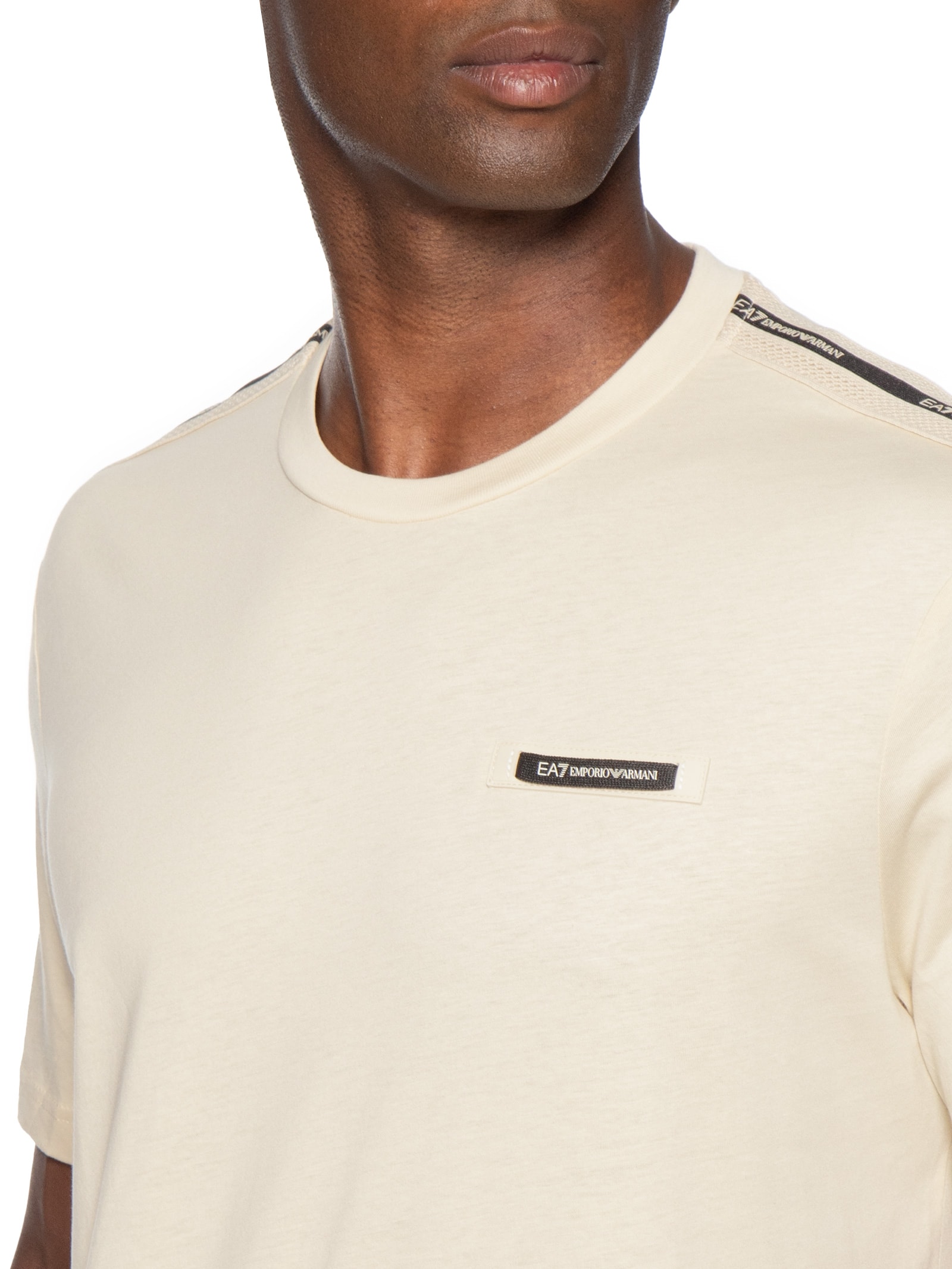 Camiseta Masculina Train Fita Lateral Bege Ea7 Emporio Armani