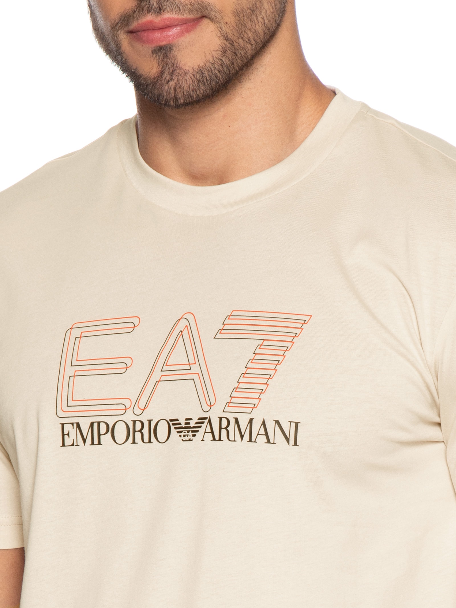 Camiseta Masculina Train Maxi Logo Bege Ea7 Emporio Armani