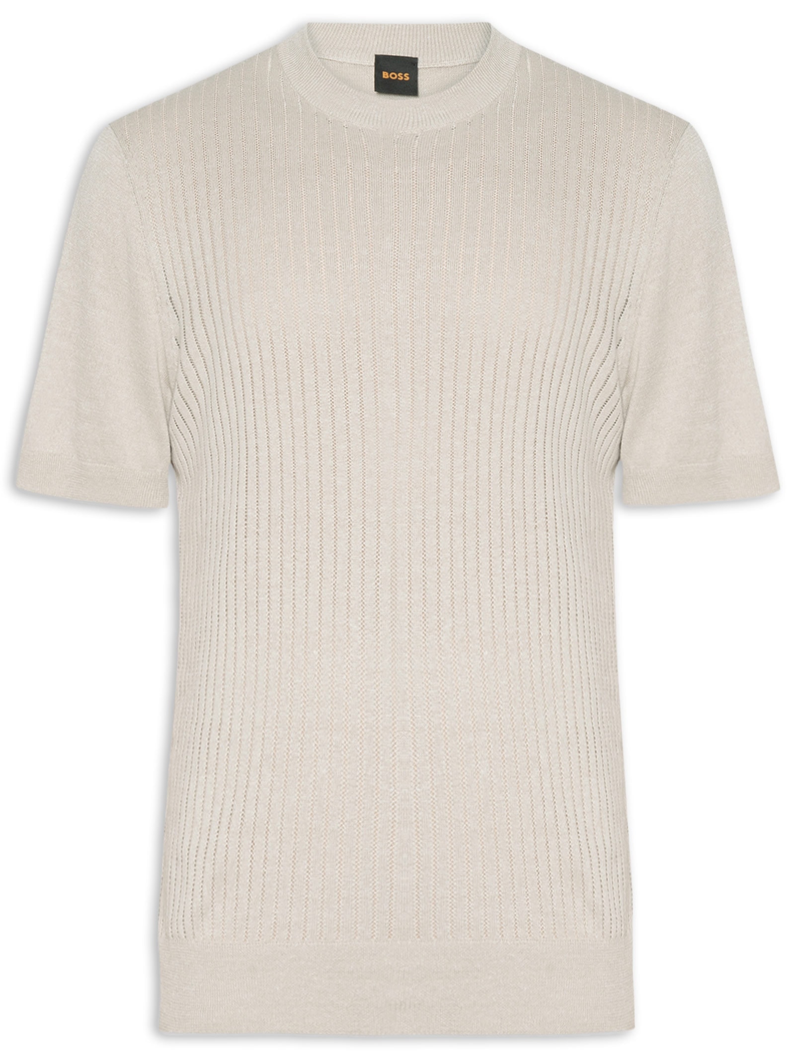 Camiseta Masculina Tricô de Linho Misto Ajordino Bege Boss