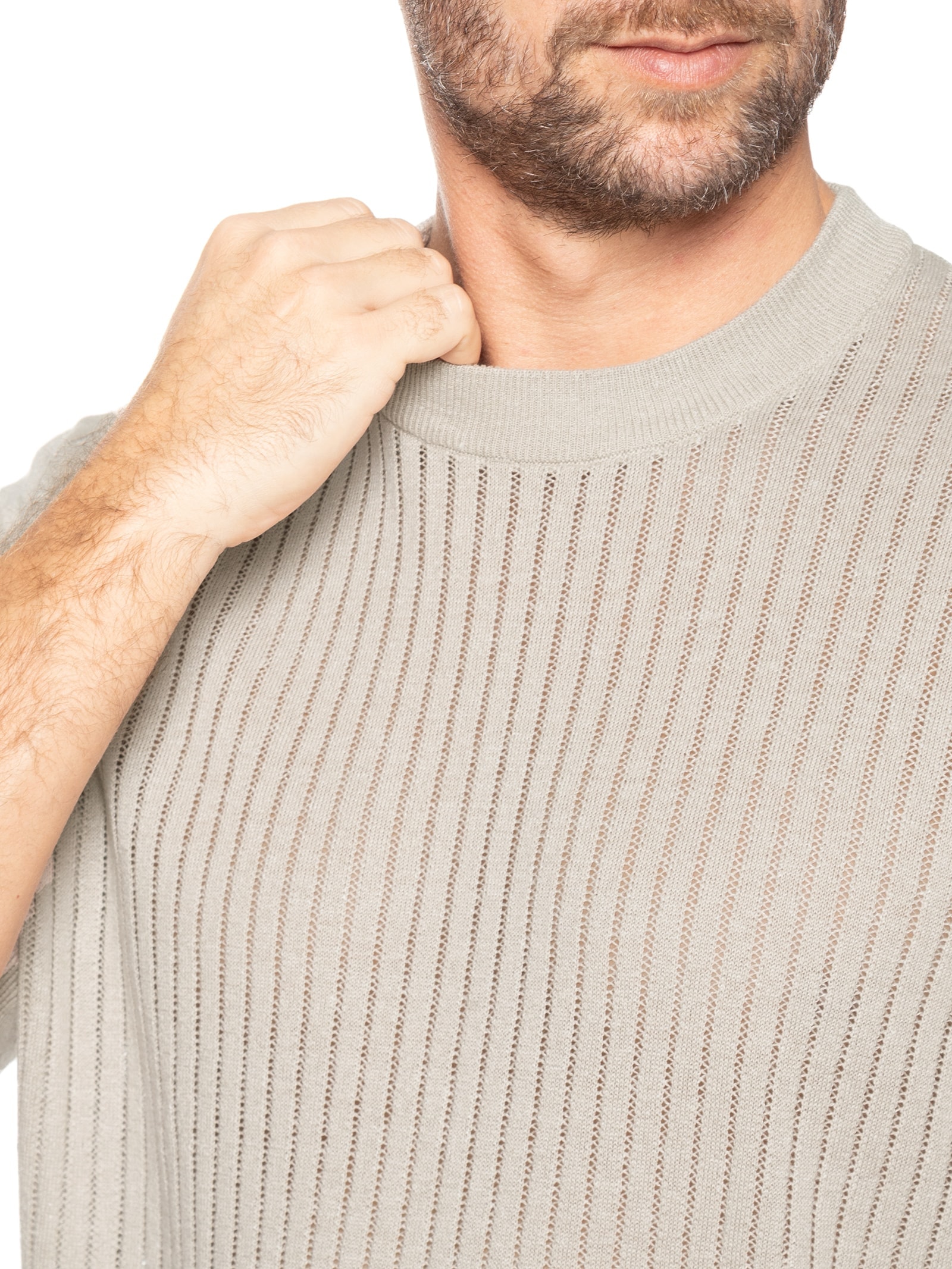 Camiseta Masculina Tricô de Linho Misto Ajordino Bege Boss