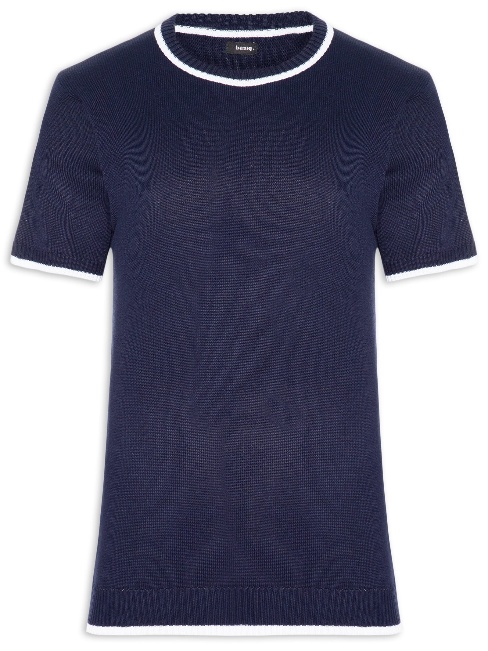 Camiseta Masculina Tricot Com Contraste Branco Azul Basiq Men