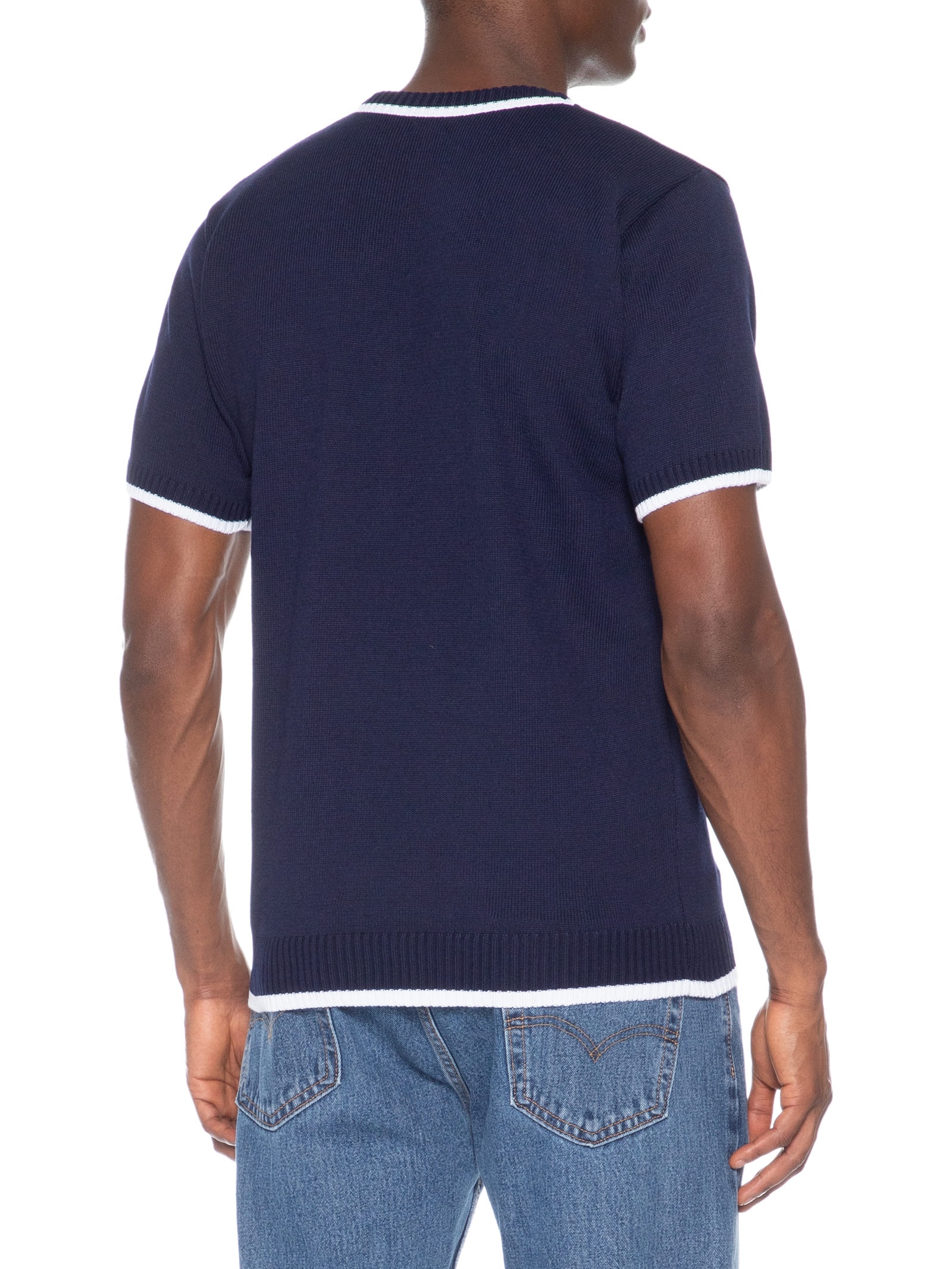 Camiseta Masculina Tricot Com Contraste Branco Azul Basiq Men