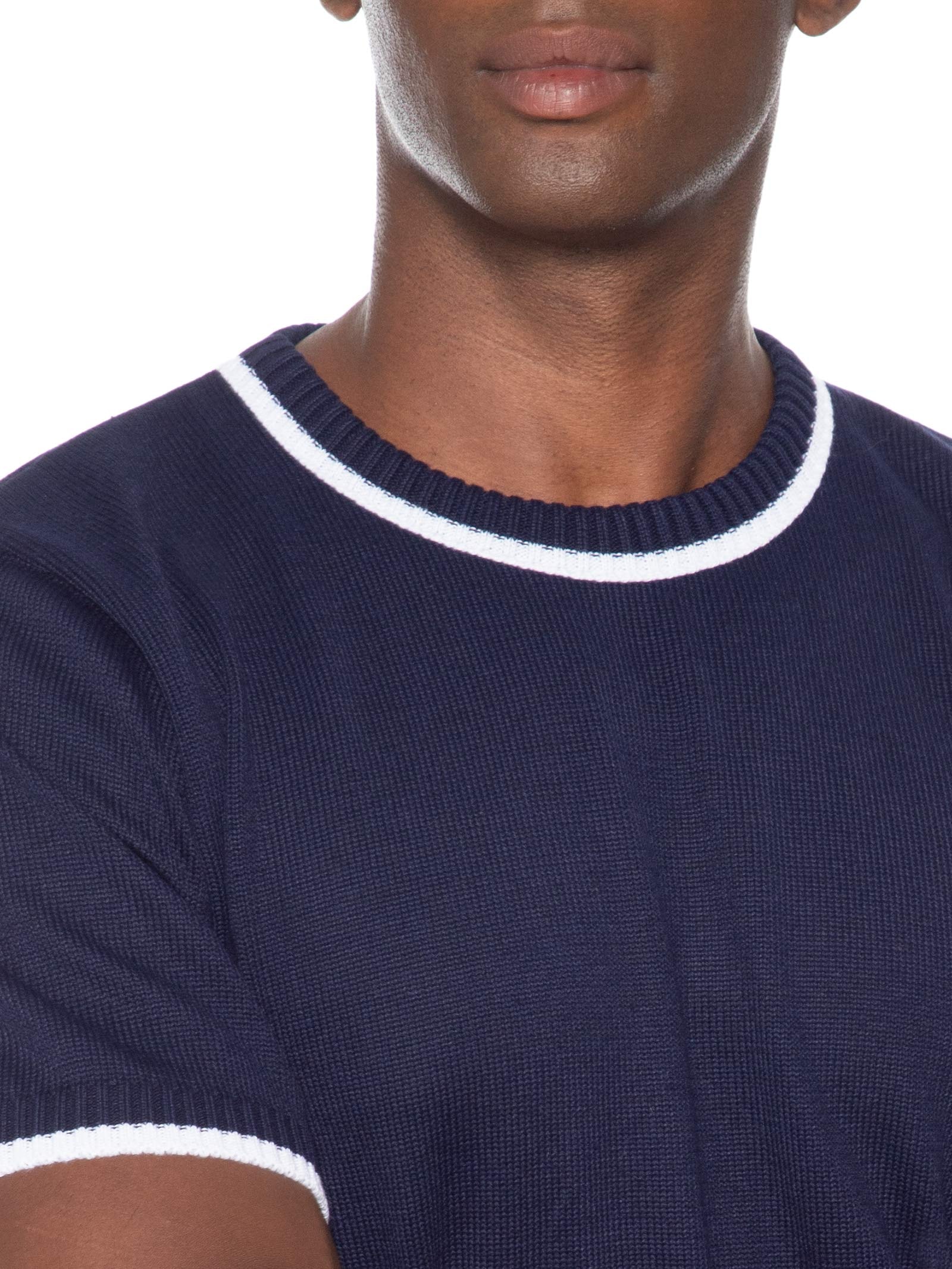Camiseta Masculina Tricot Com Contraste Branco Azul Basiq Men