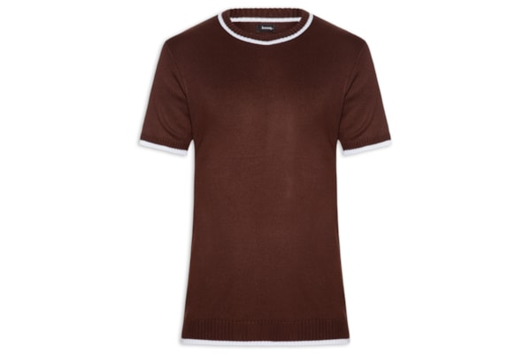Camiseta Masculina Tricot Com Contraste Branco - Marrom