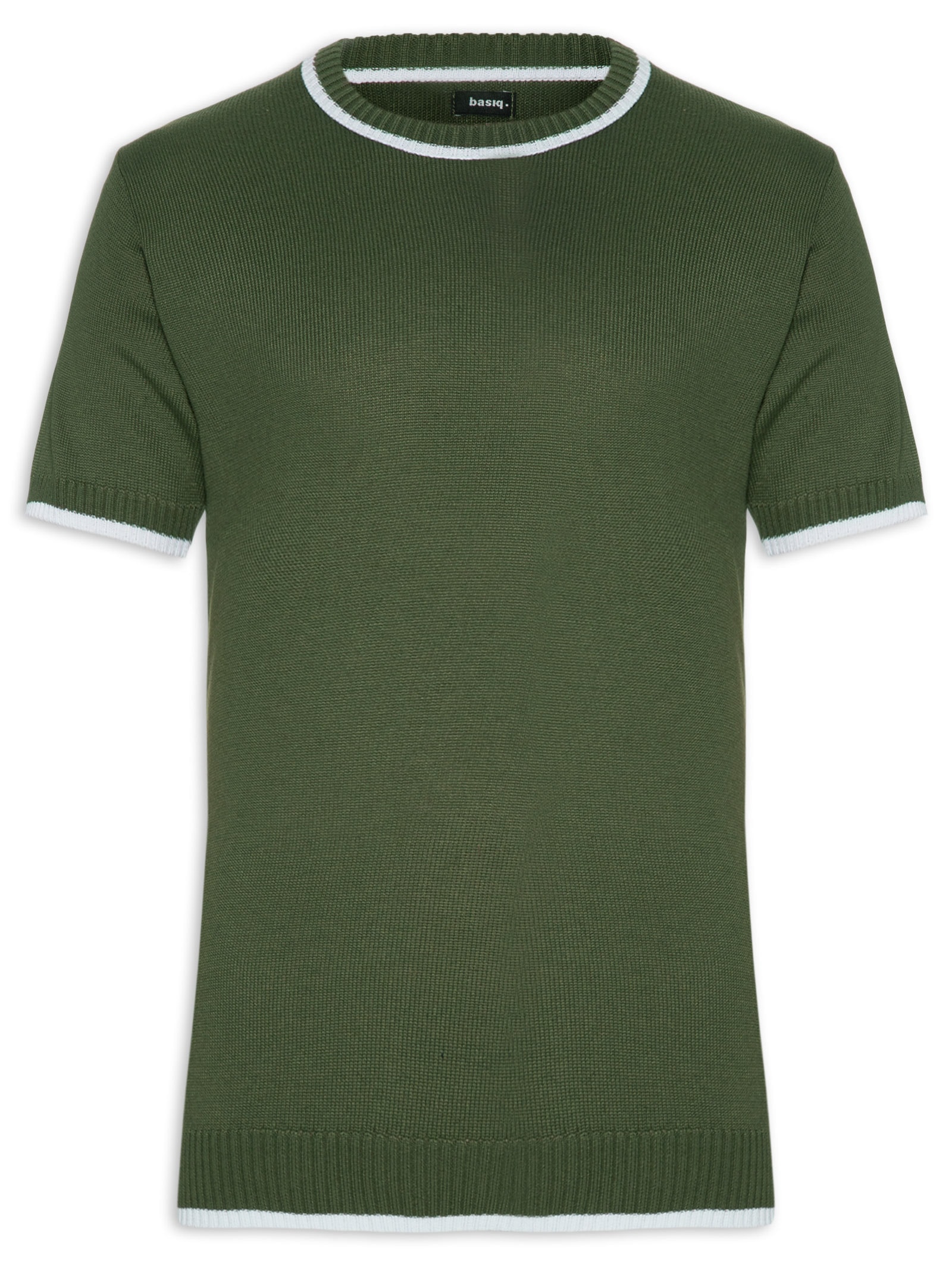 Camiseta Masculina Tricot Com Contraste Branco Verde Basiq Men