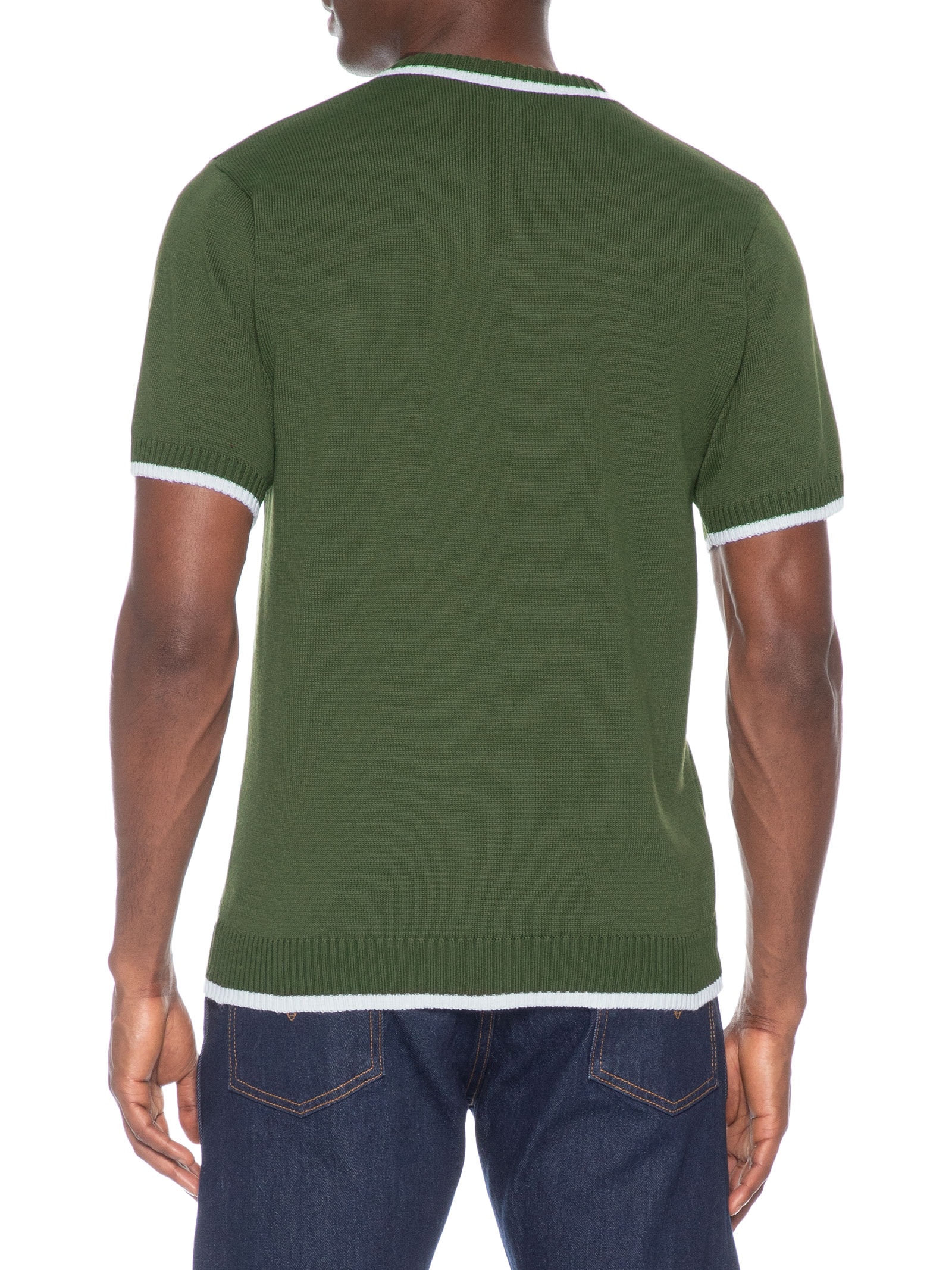 Camiseta Masculina Tricot Com Contraste Branco Verde Basiq Men