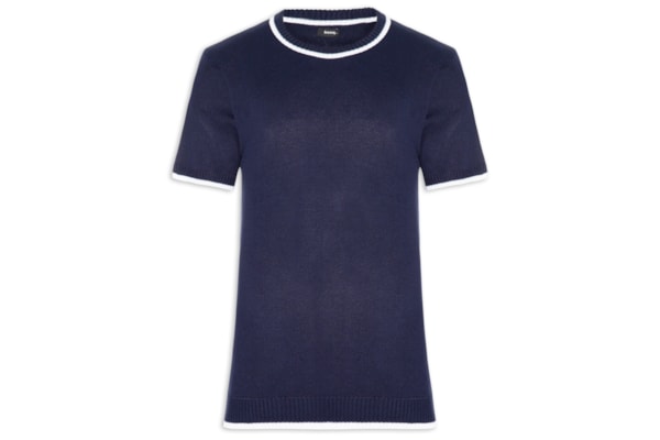 Camiseta Masculina Tricot Com Contraste Branco – Azul