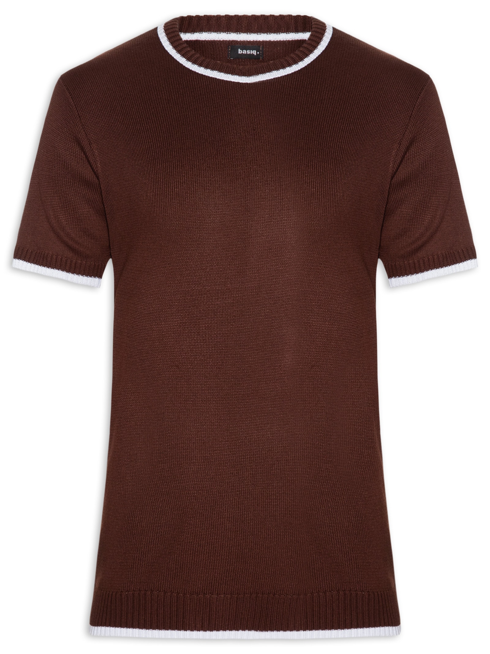 Camiseta Masculina Tricot Com Contraste Branco – Marrom Basiq Men
