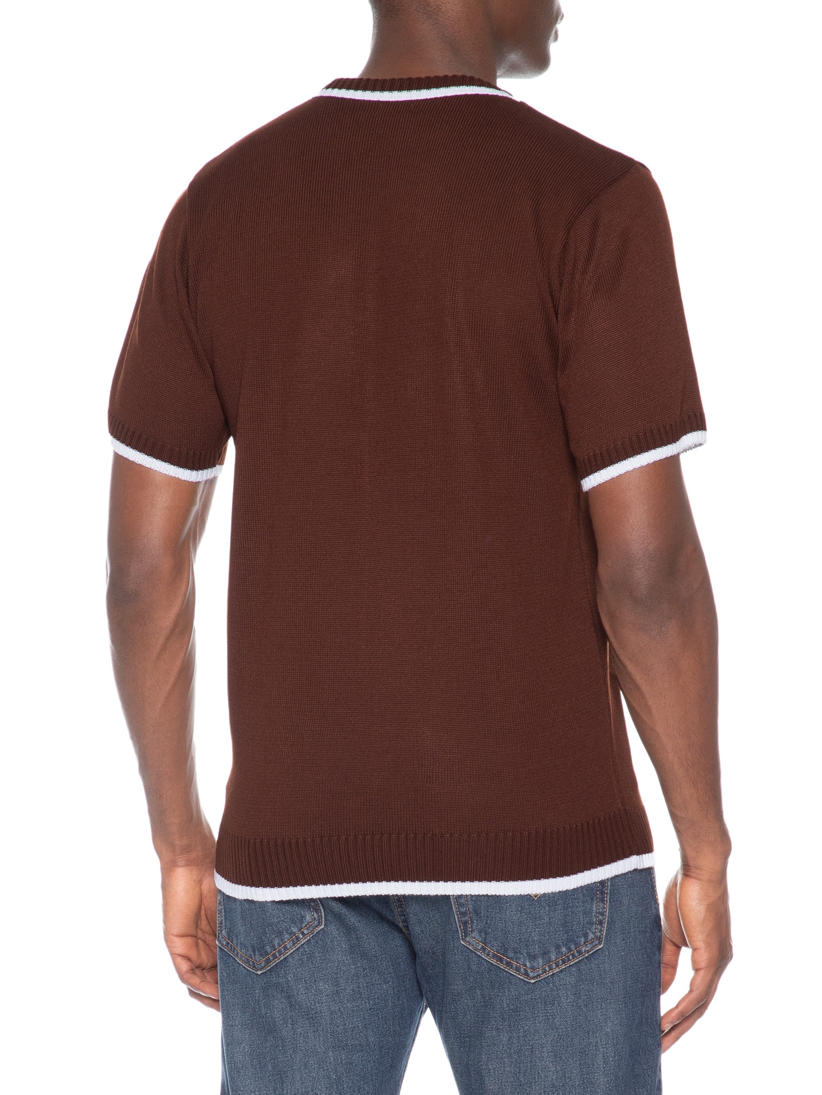 Camiseta Masculina Tricot Com Contraste Branco – Marrom Basiq Men