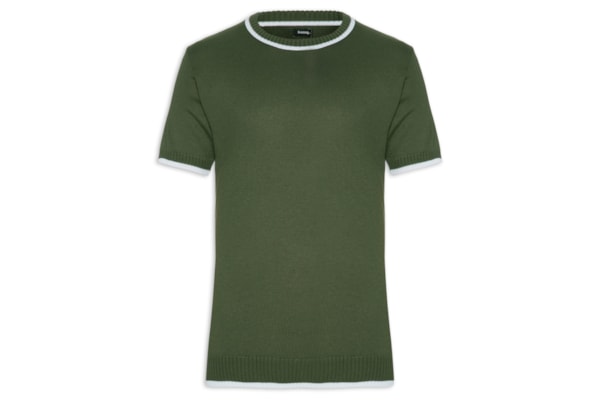 Camiseta Masculina Tricot Com Contraste Branco – Verde