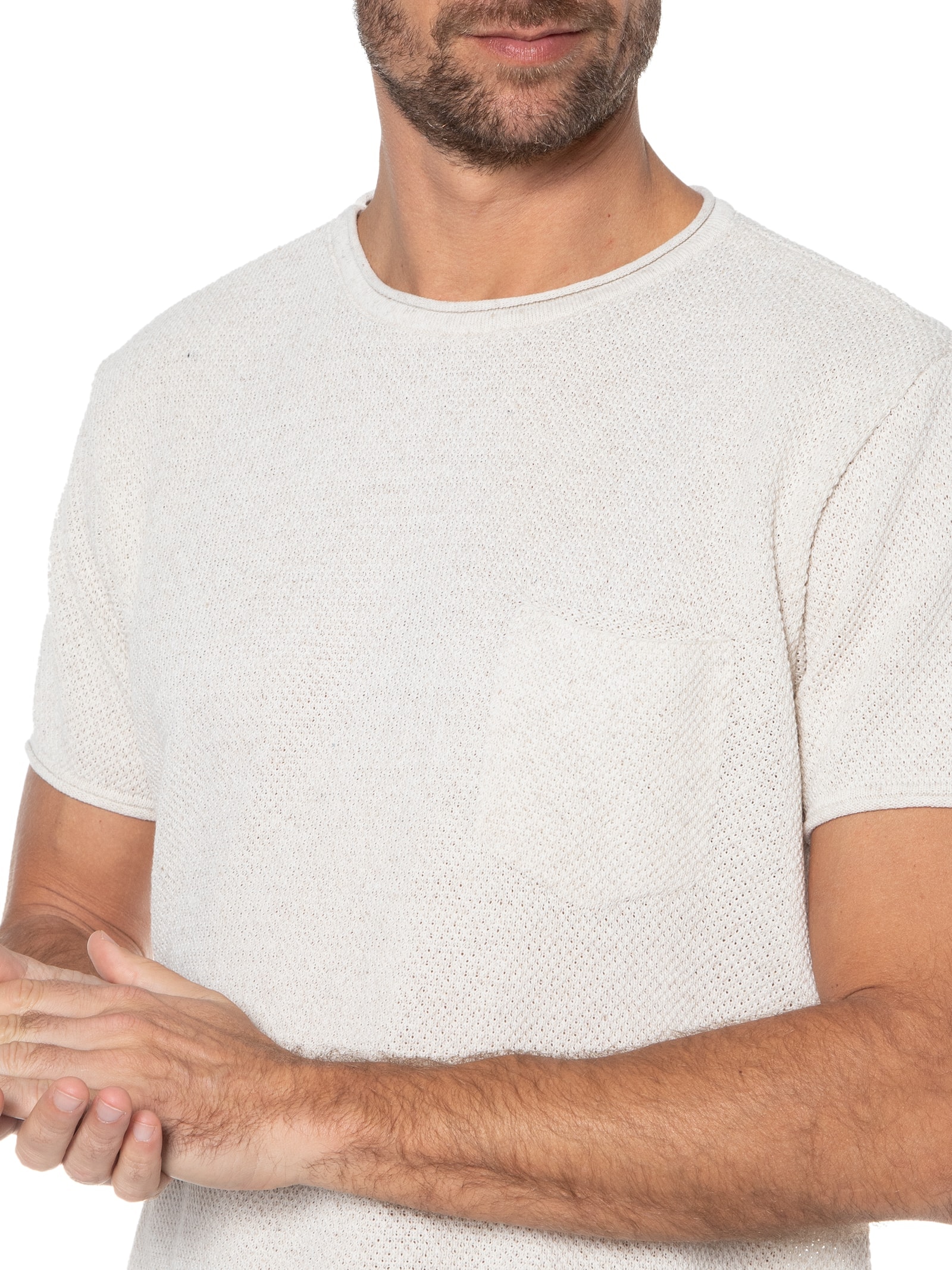 Camiseta Masculina Tricot Linho Roman Bege Foxton
