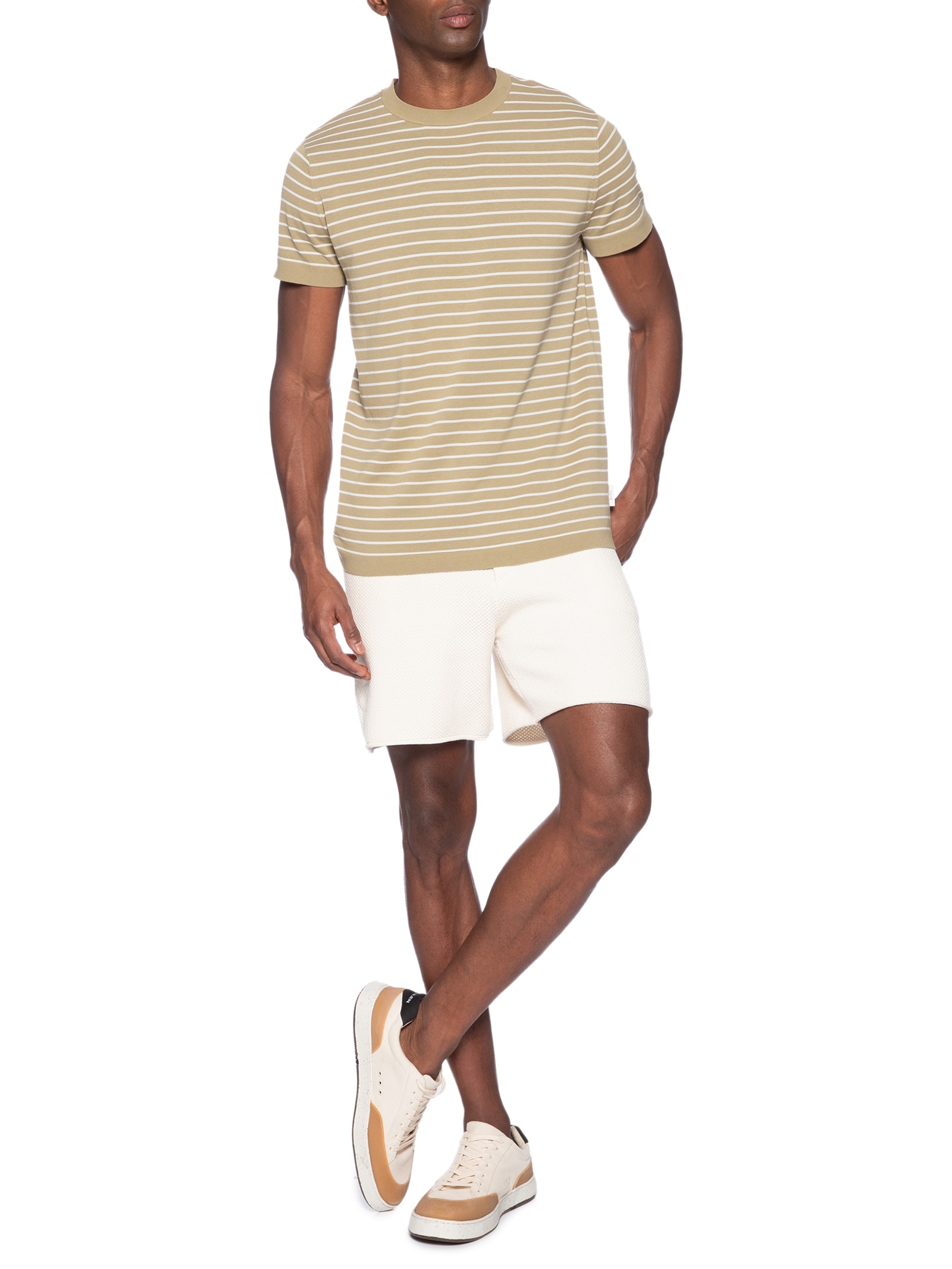 Camiseta Masculina Tricot Listra Viena Bege Foxton