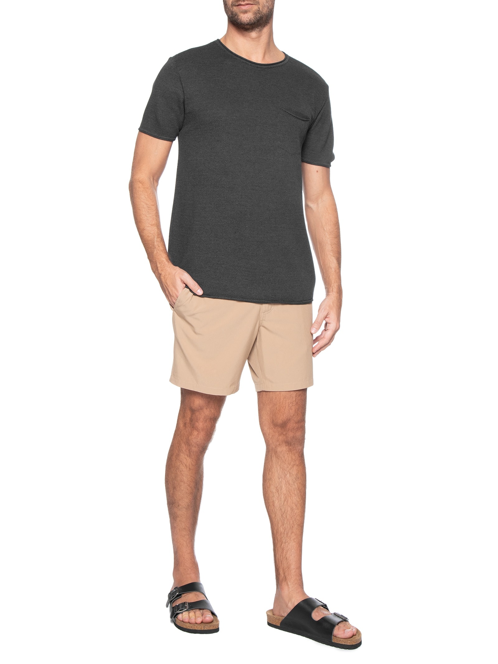 Camiseta Masculina Tricot Mescla Roman Preto Foxton