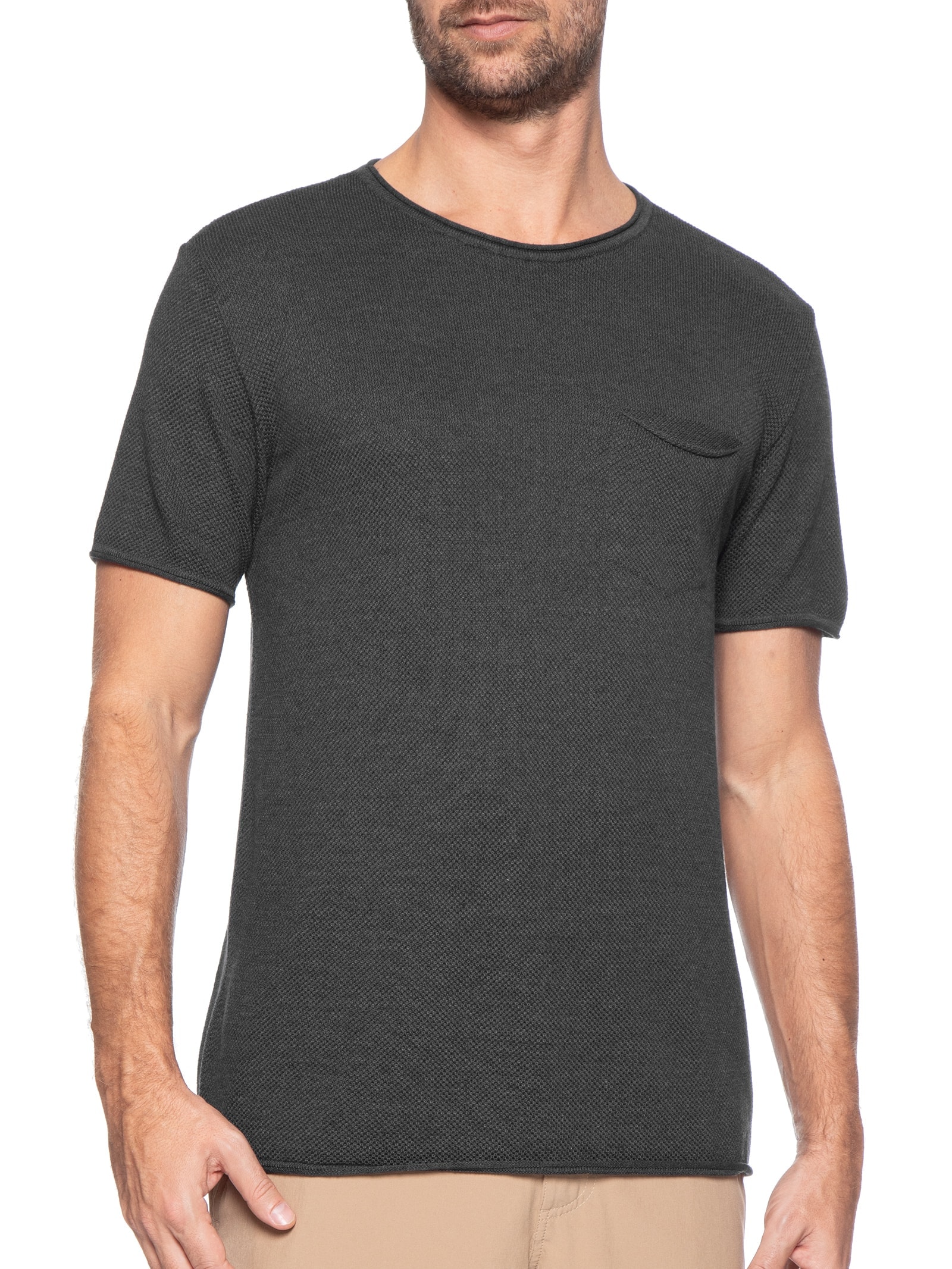 Camiseta Masculina Tricot Mescla Roman Preto Foxton