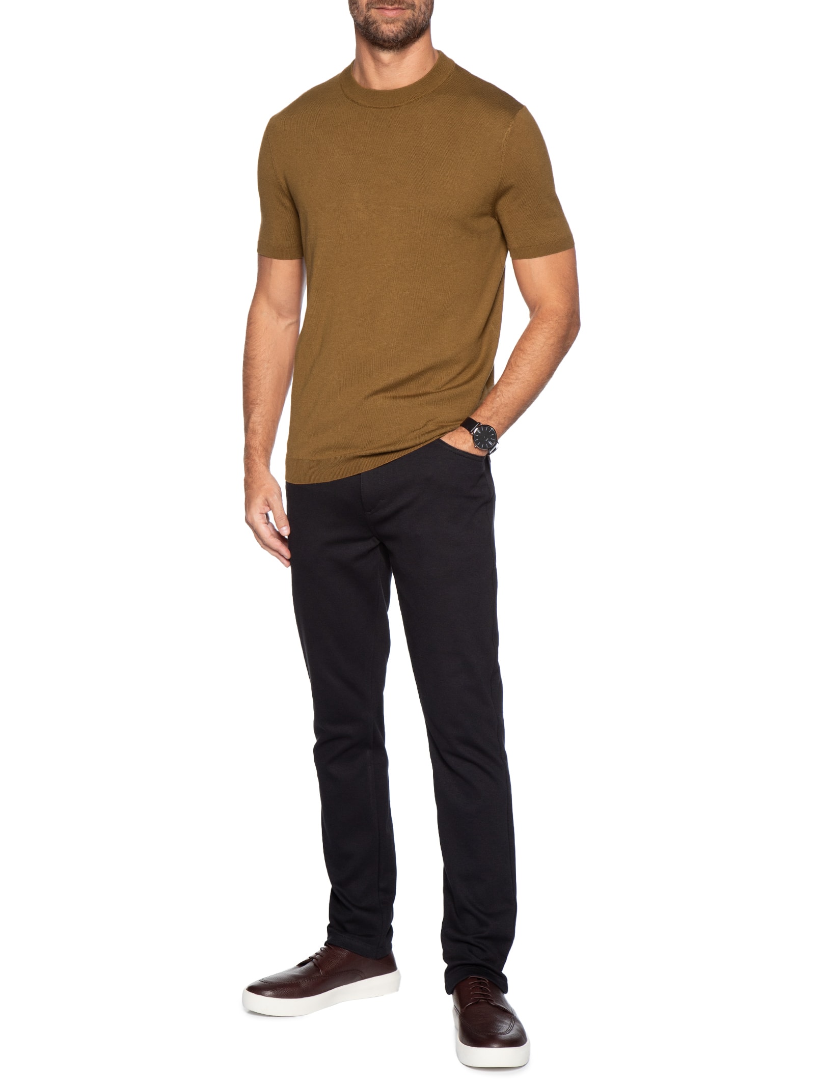 Camiseta Masculina Tricot Tencel Marrom Oficina Reserva