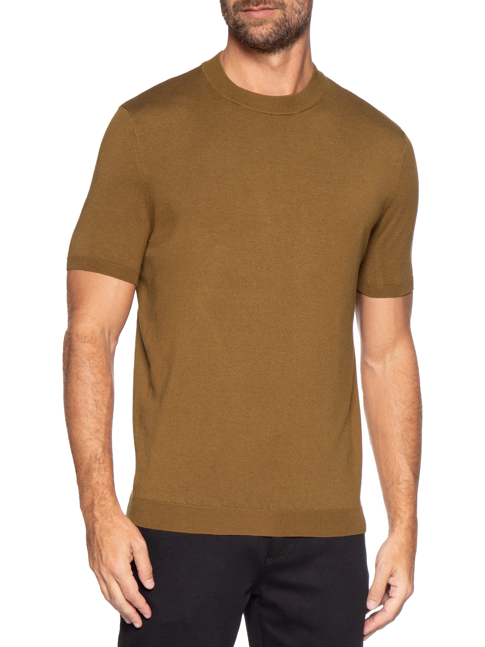 Camiseta Masculina Tricot Tencel Marrom Oficina Reserva