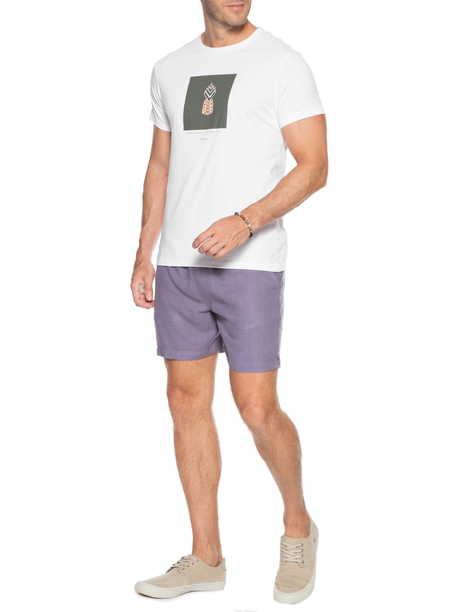 Camiseta Masculina Tropical Geometry Branco Foxton