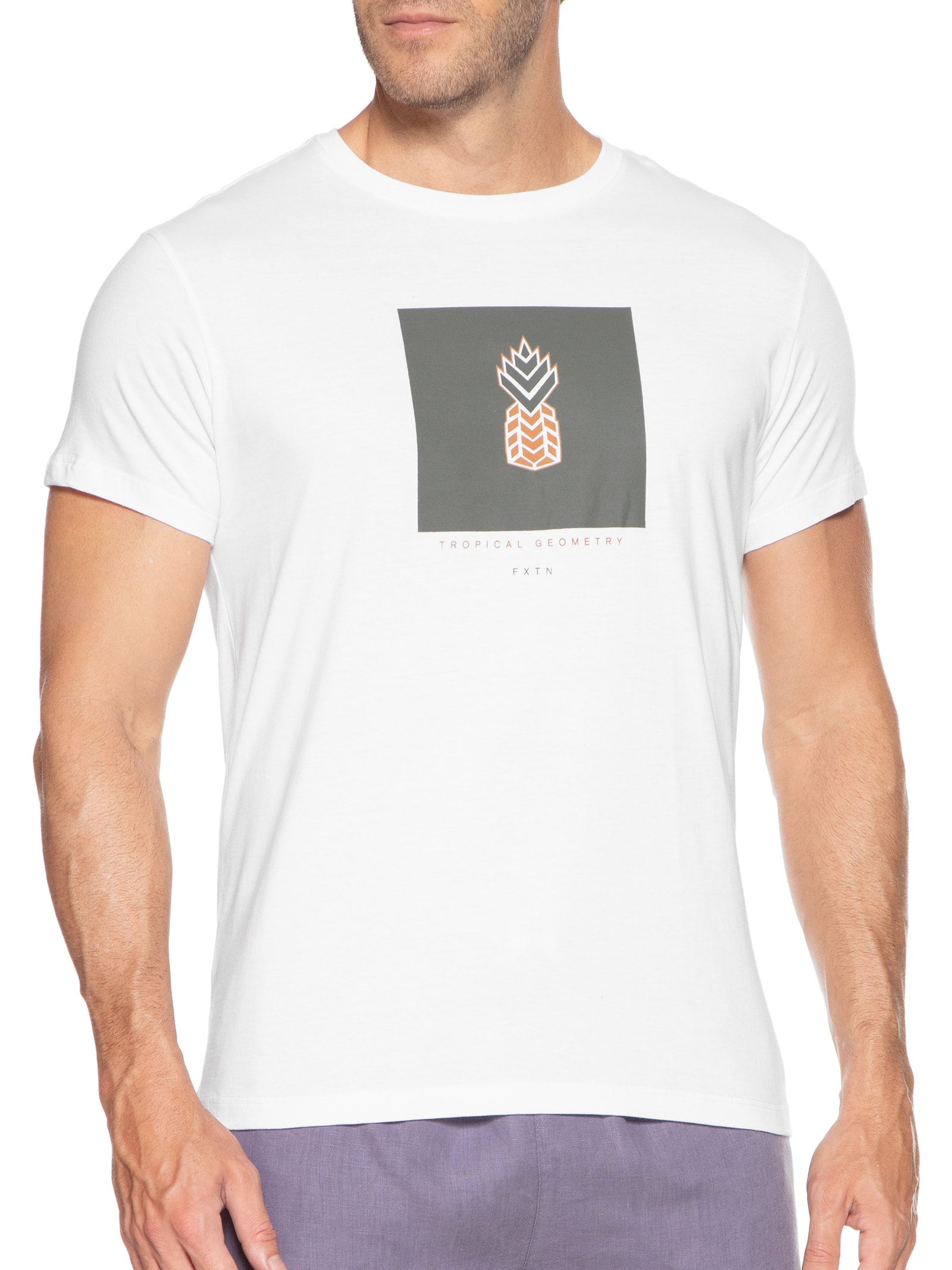Camiseta Masculina Tropical Geometry Branco Foxton