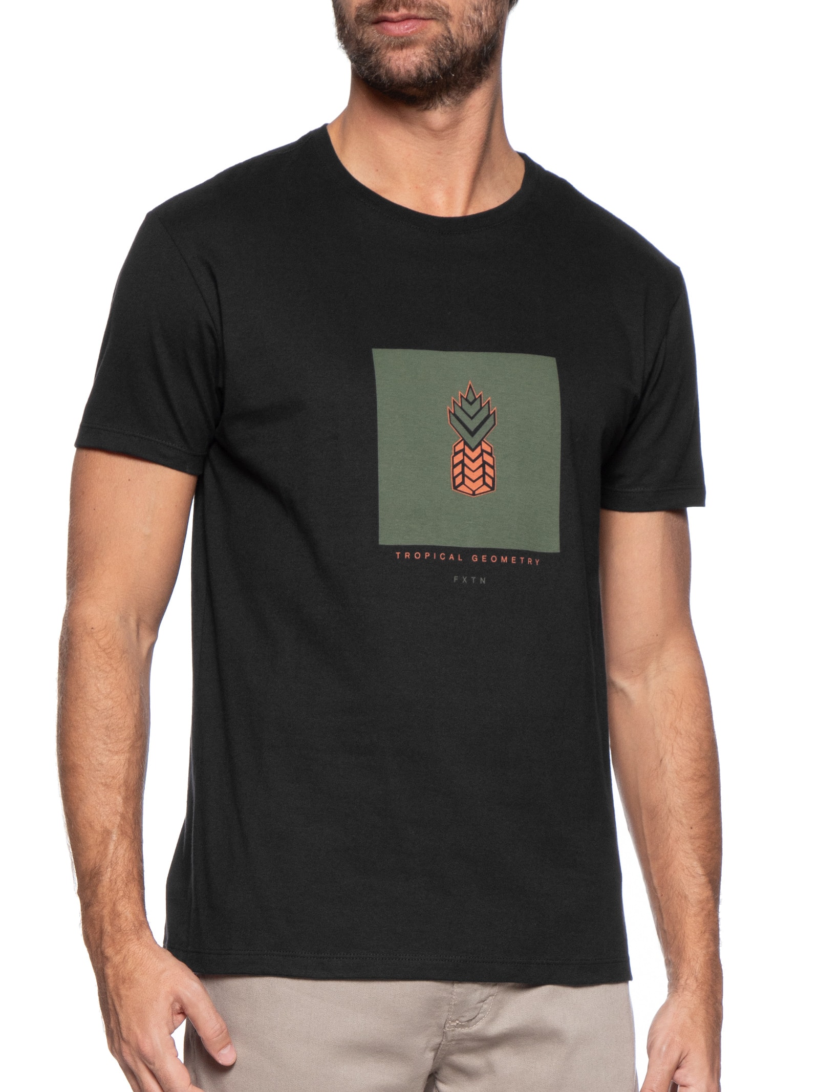 Camiseta Masculina Tropical Geometry Preto Foxton