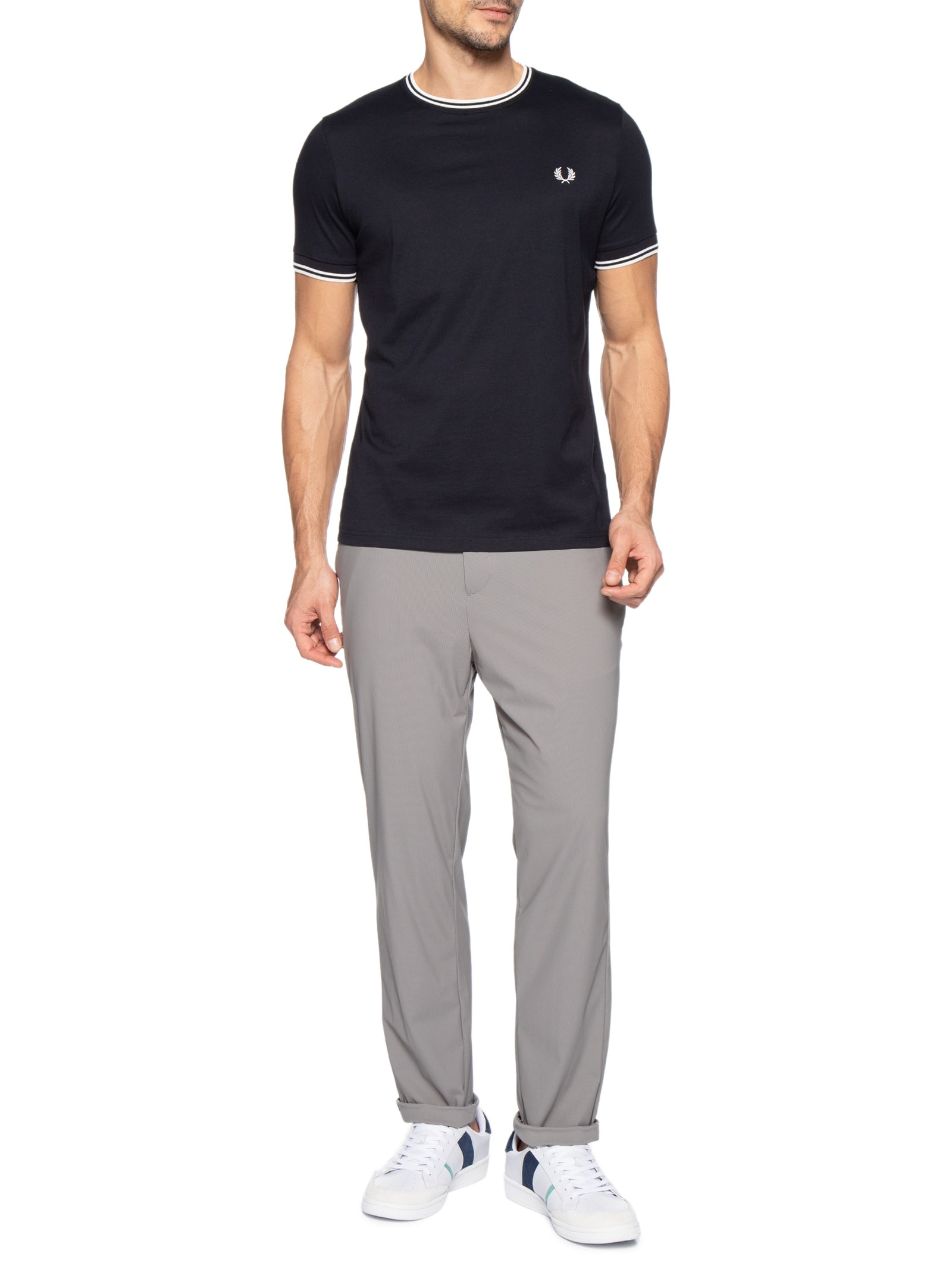 Camiseta Masculina Twin Tipped Regular Fit Em Algodão Azul Fred Perry
