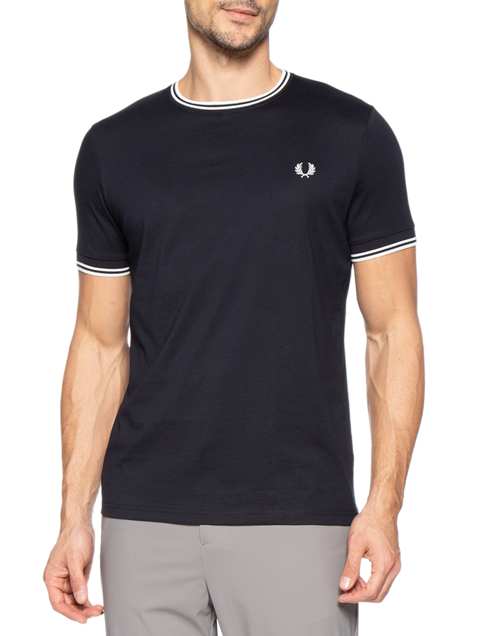 Camiseta Masculina Twin Tipped Regular Fit Em Algodão Azul Fred Perry