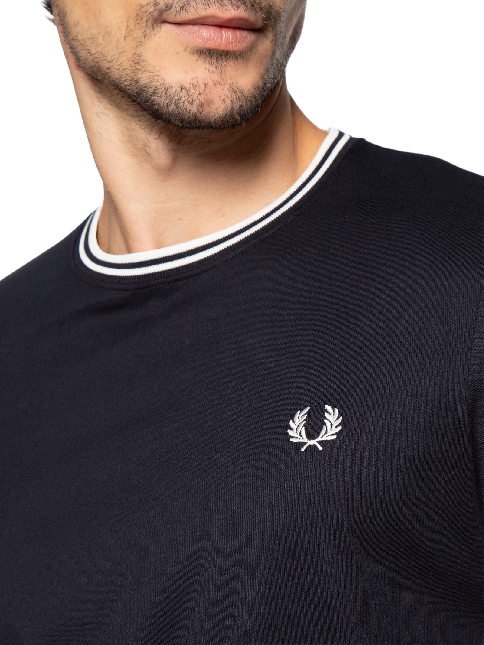 Camiseta Masculina Twin Tipped Regular Fit Em Algodão Azul Fred Perry