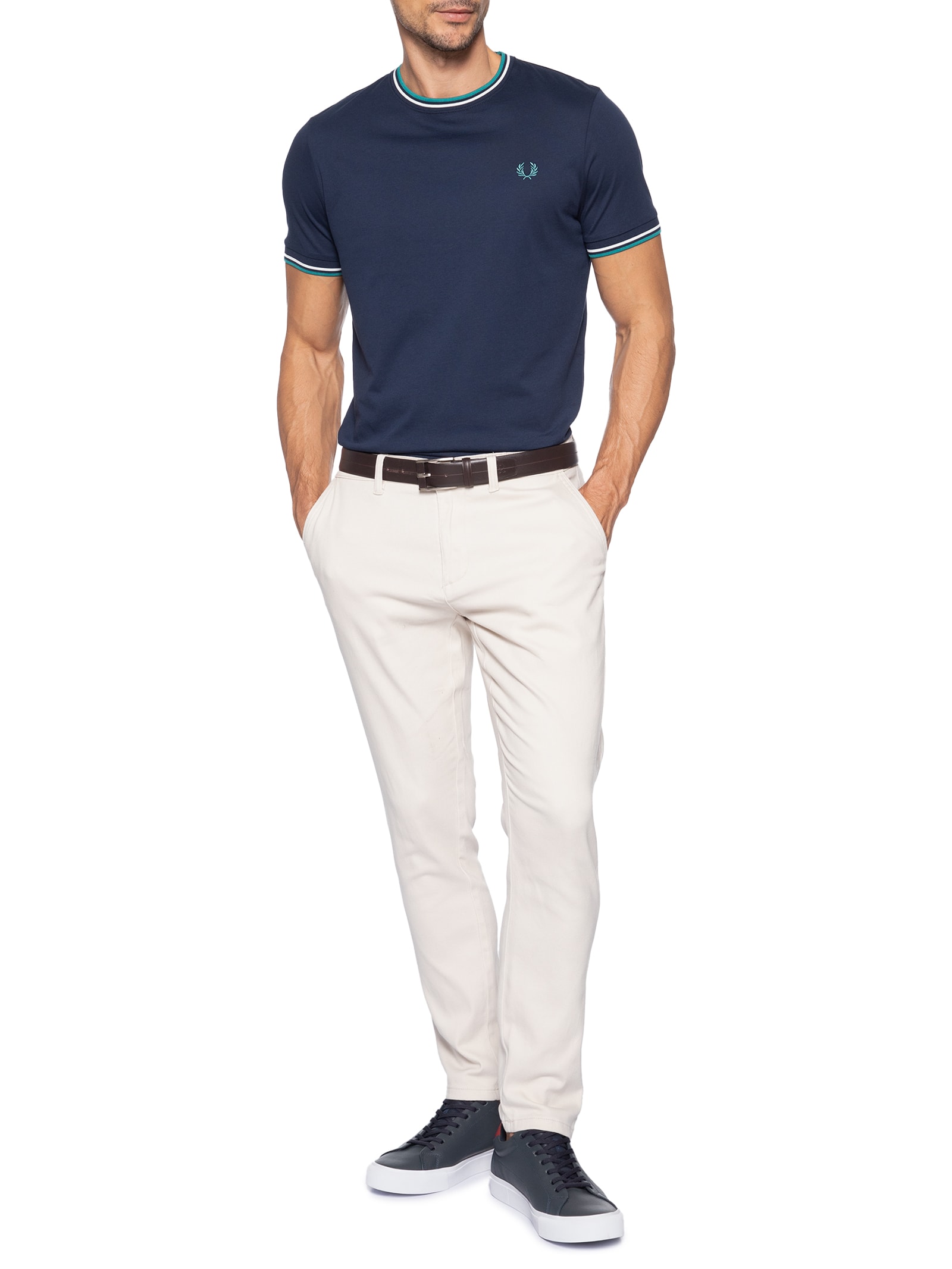 Camiseta Masculina Twin Tipped Regular Fit Em Algodão Azul Fred Perry