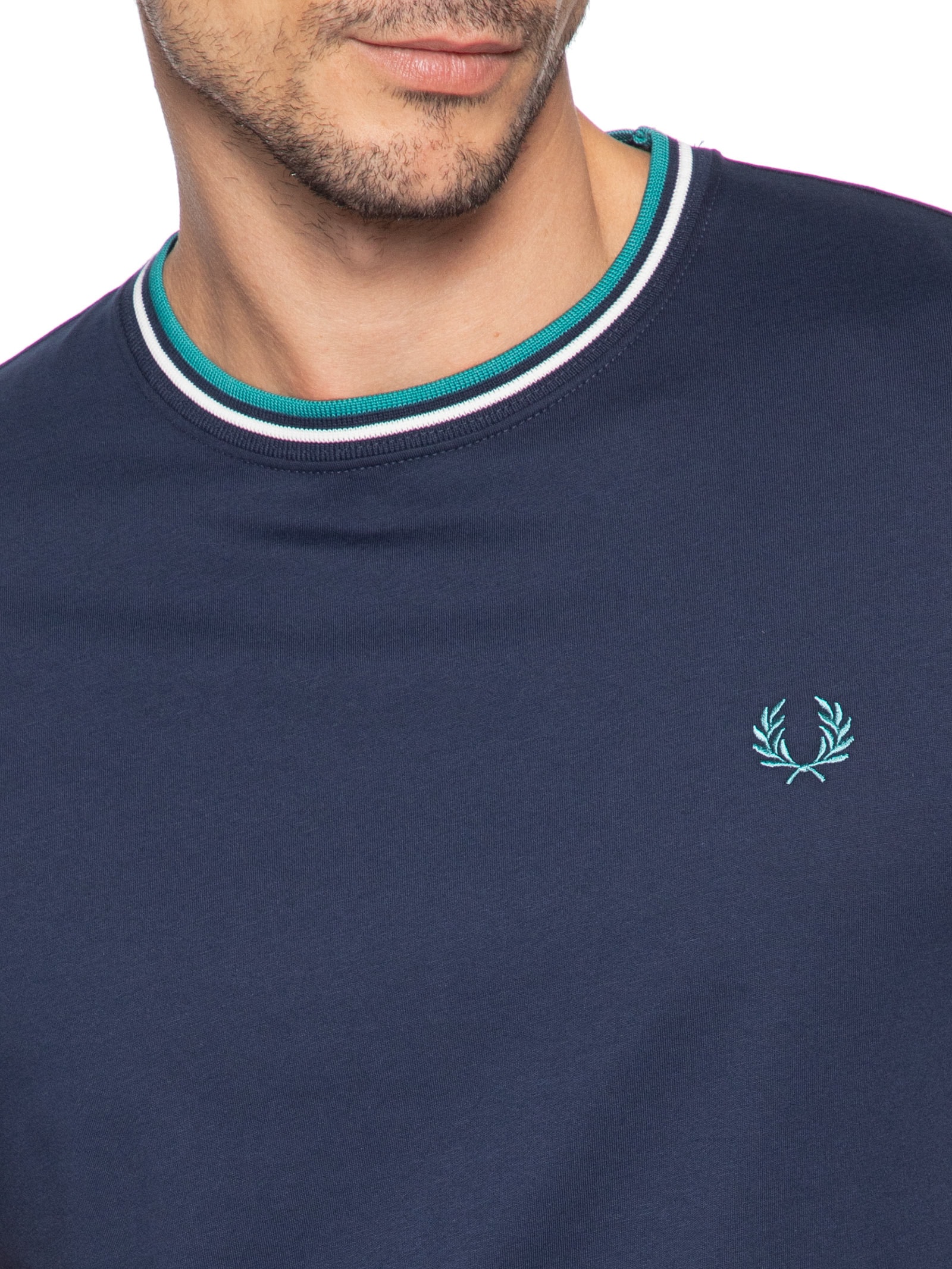 Camiseta Masculina Twin Tipped Regular Fit Em Algodão Azul Fred Perry