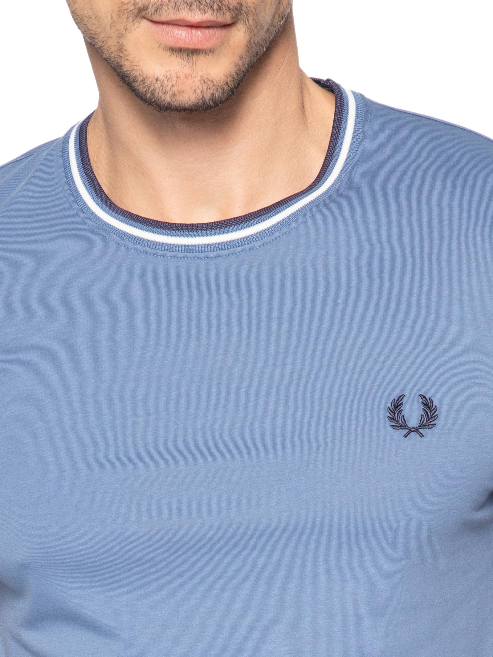 Camiseta Masculina Twin Tipped Regular Fit Em Algodão Azul Fred Perry