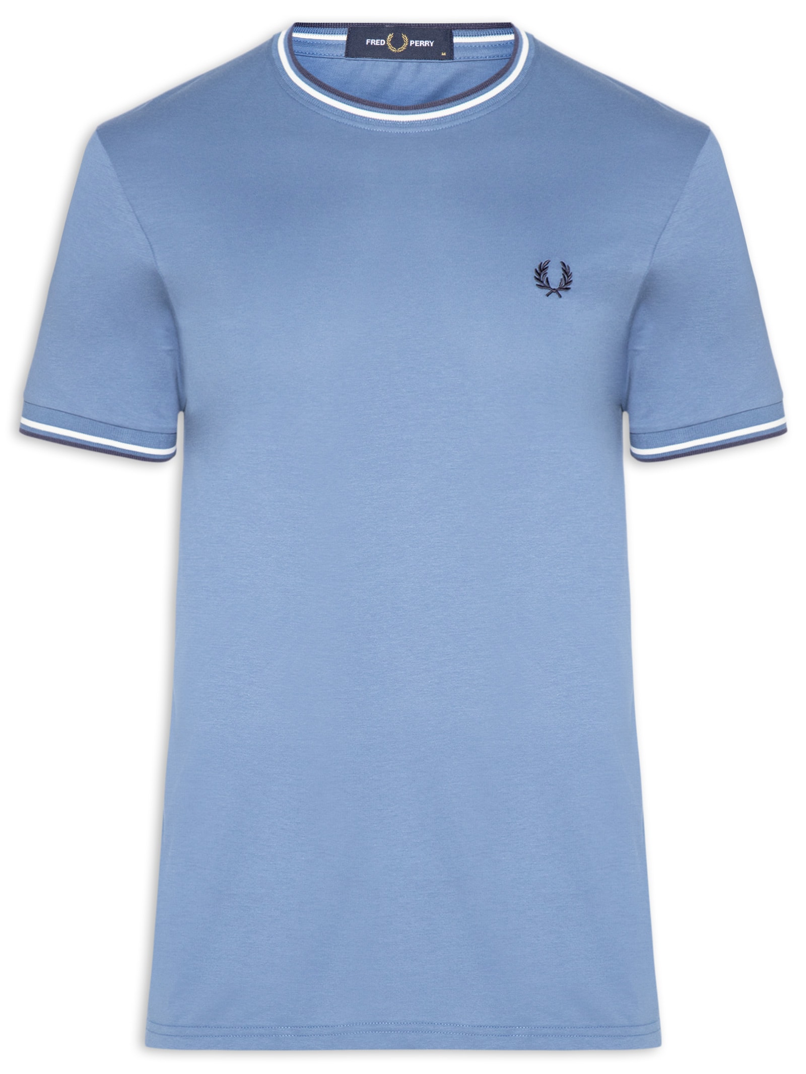Camiseta Masculina Twin Tipped Regular Fit Em Algodão Azul Fred Perry