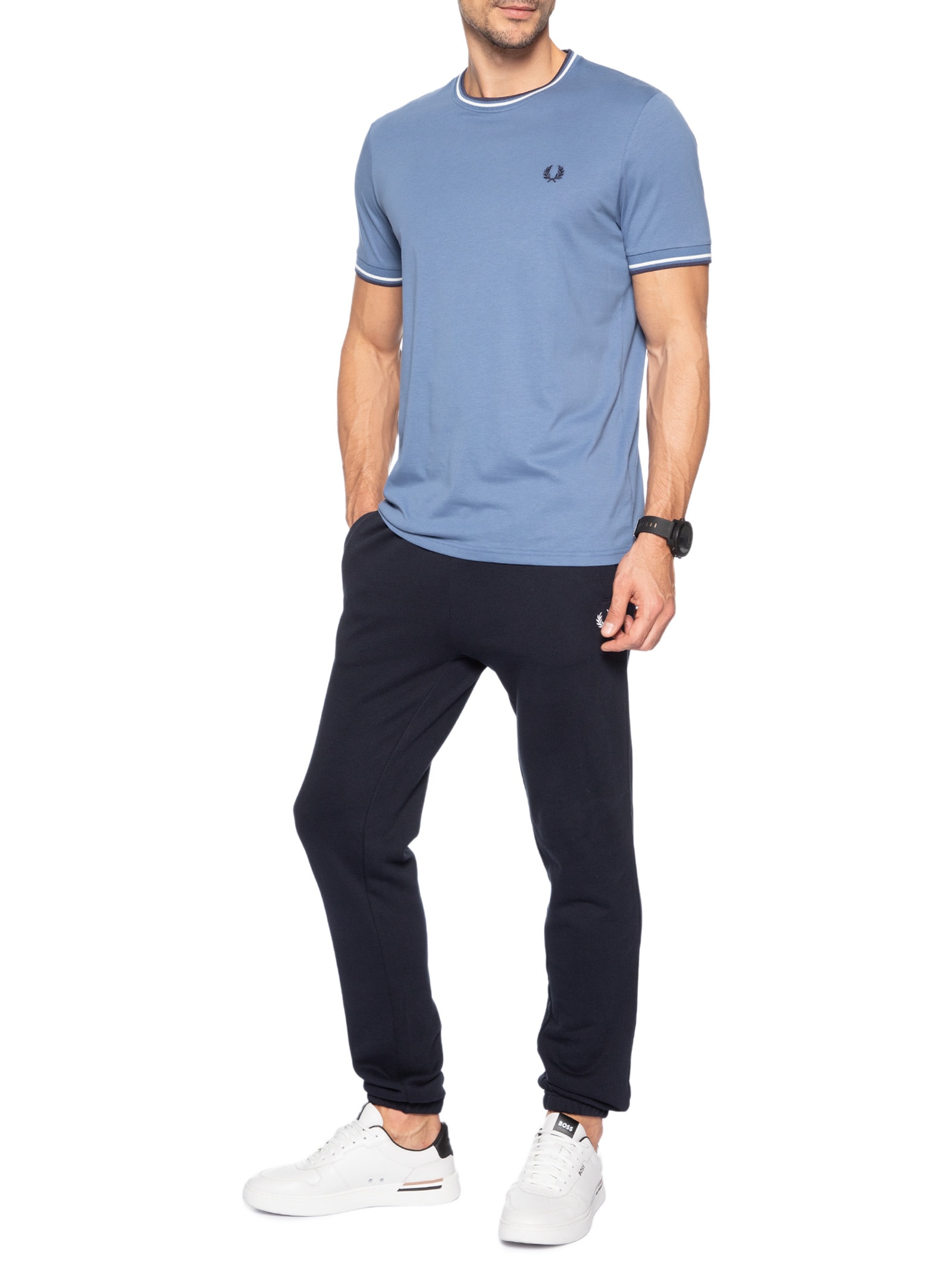 Camiseta Masculina Twin Tipped Regular Fit Em Algodão Azul Fred Perry