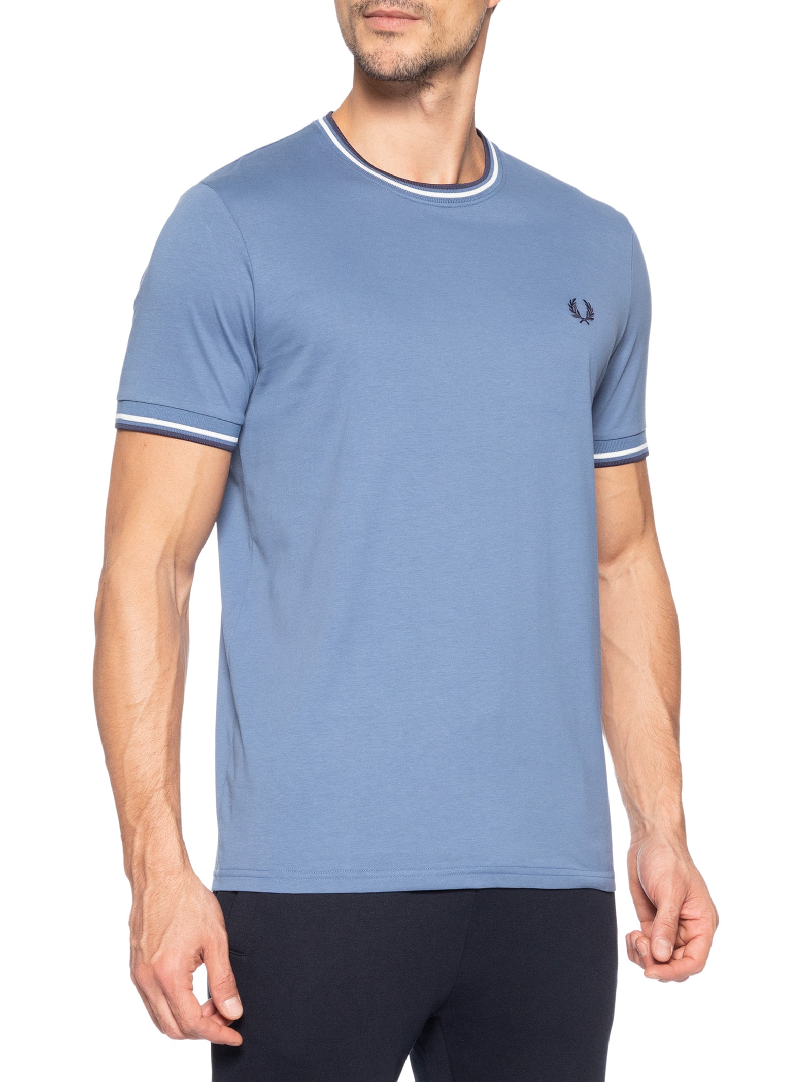 Camiseta Masculina Twin Tipped Regular Fit Em Algodão Azul Fred Perry