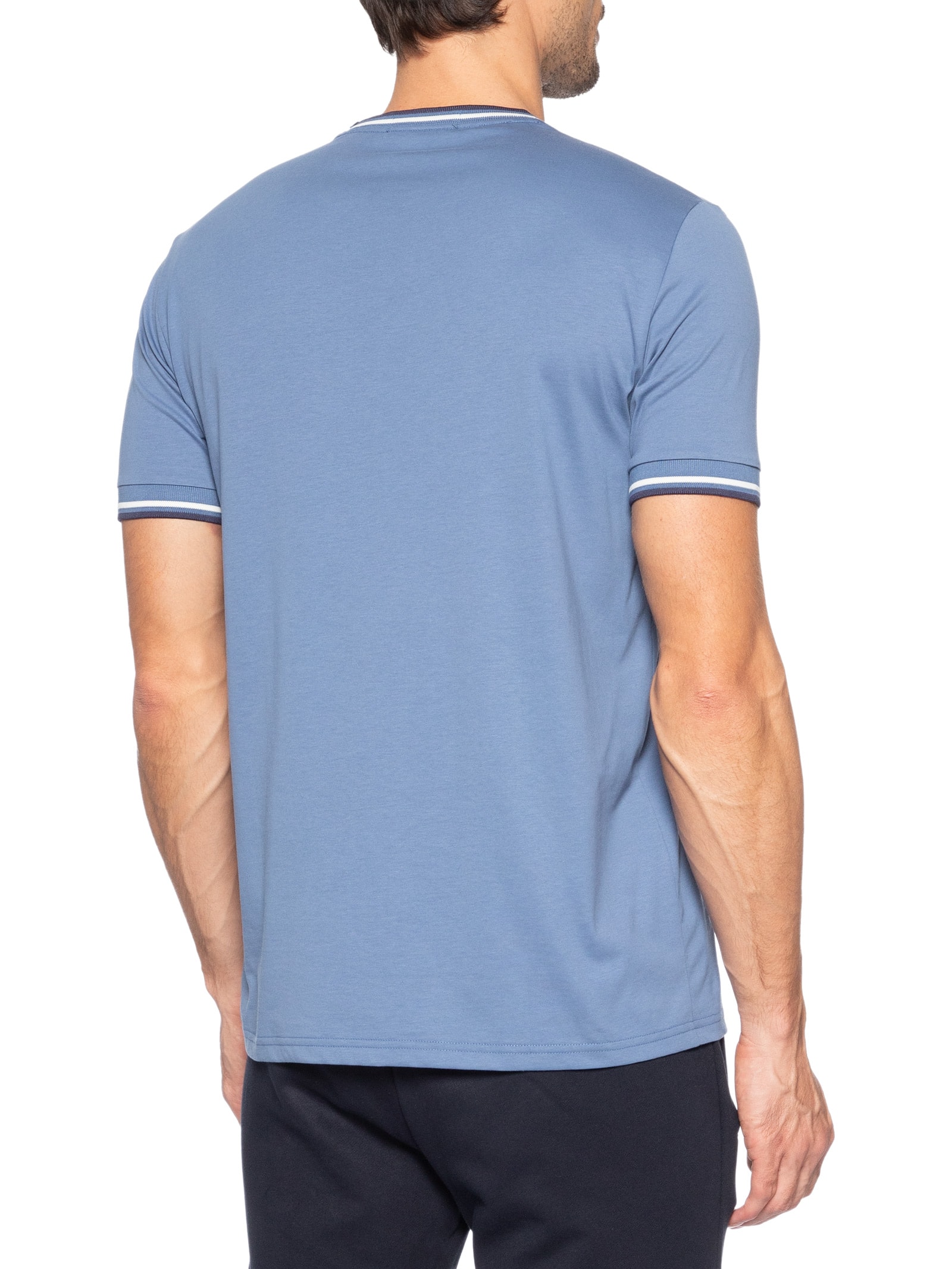 Camiseta Masculina Twin Tipped Regular Fit Em Algodão Azul Fred Perry