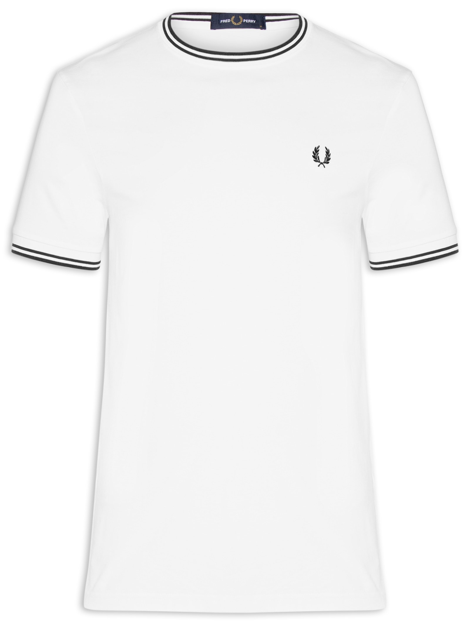 Camiseta Masculina Twin Tipped Regular Fit Em Algodão Branco Fred Perry