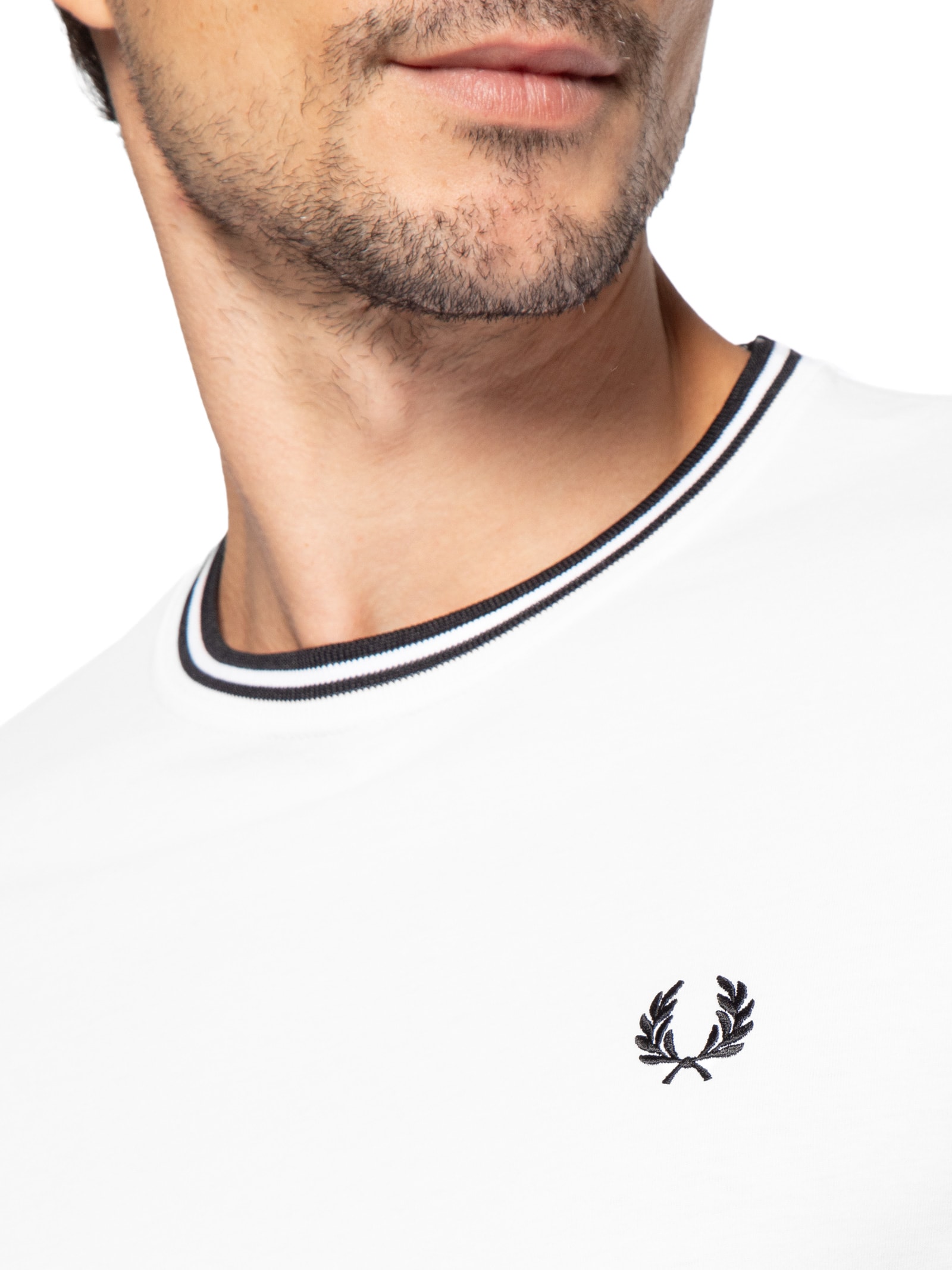 Camiseta Masculina Twin Tipped Regular Fit Em Algodão Branco Fred Perry