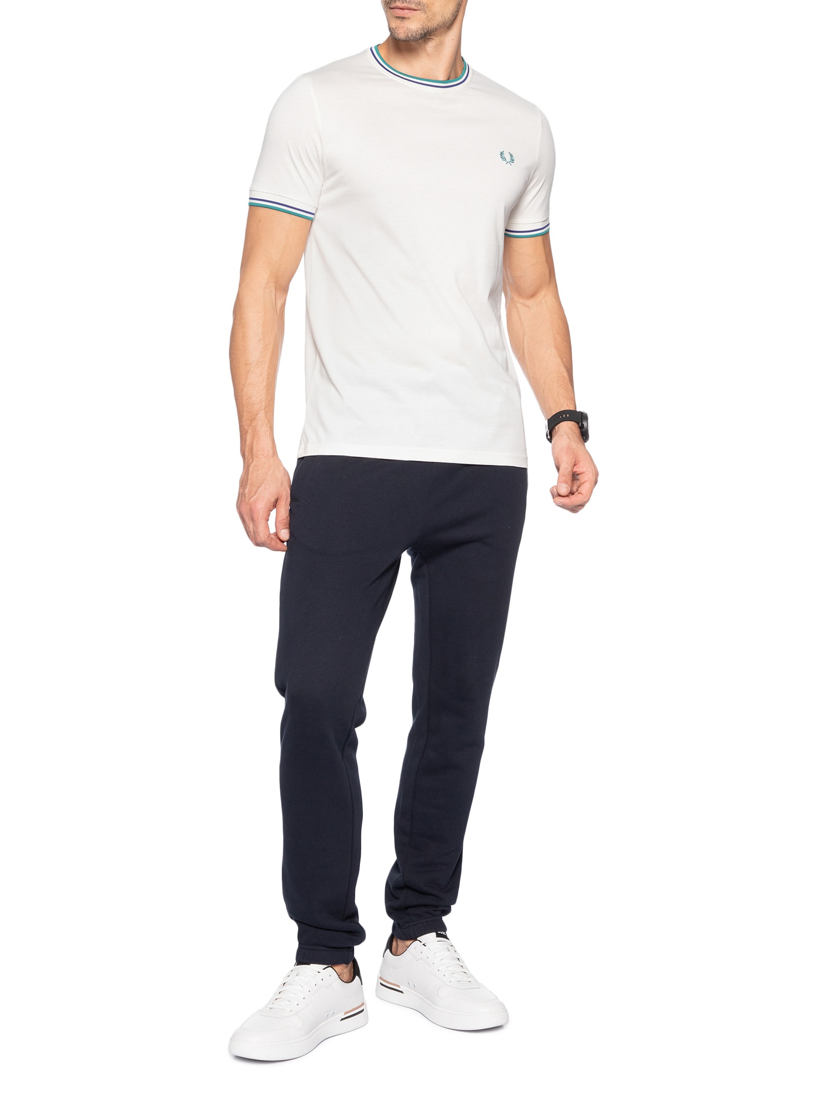 Camiseta Masculina Twin Tipped Regular Fit Em Algodão Branco Fred Perry