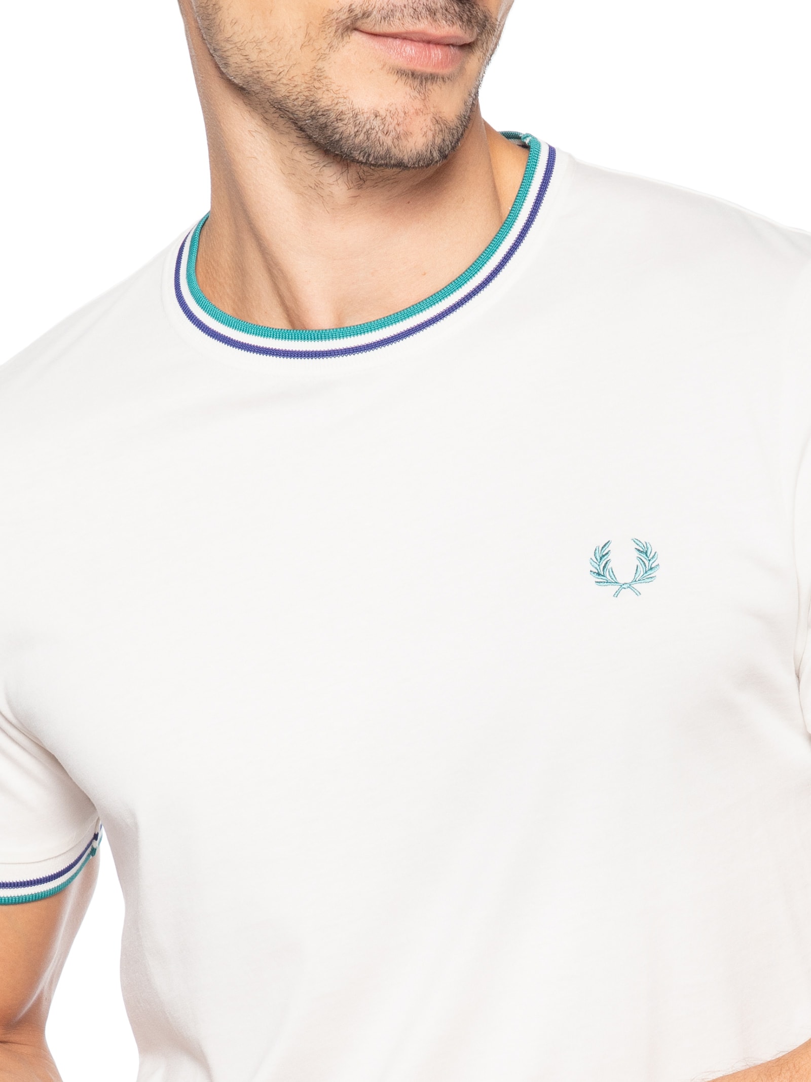 Camiseta Masculina Twin Tipped Regular Fit Em Algodão Branco Fred Perry