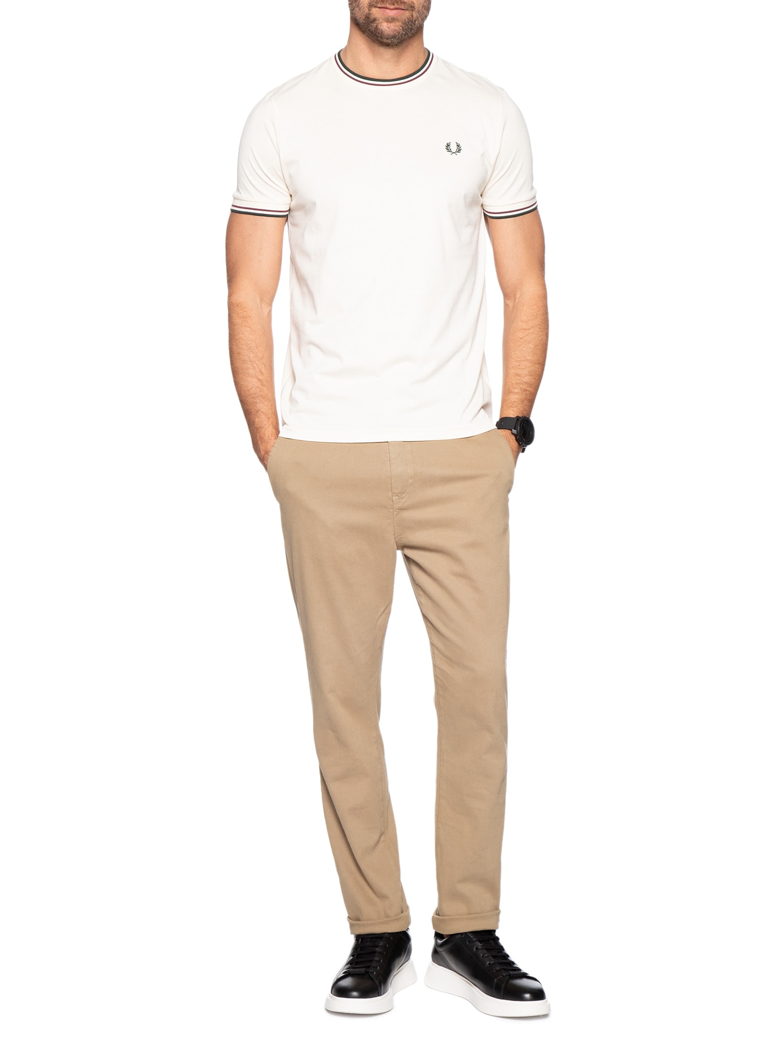 Camiseta Masculina Twin Tipped Regular Fit Em Algodão Off White Fred Perry