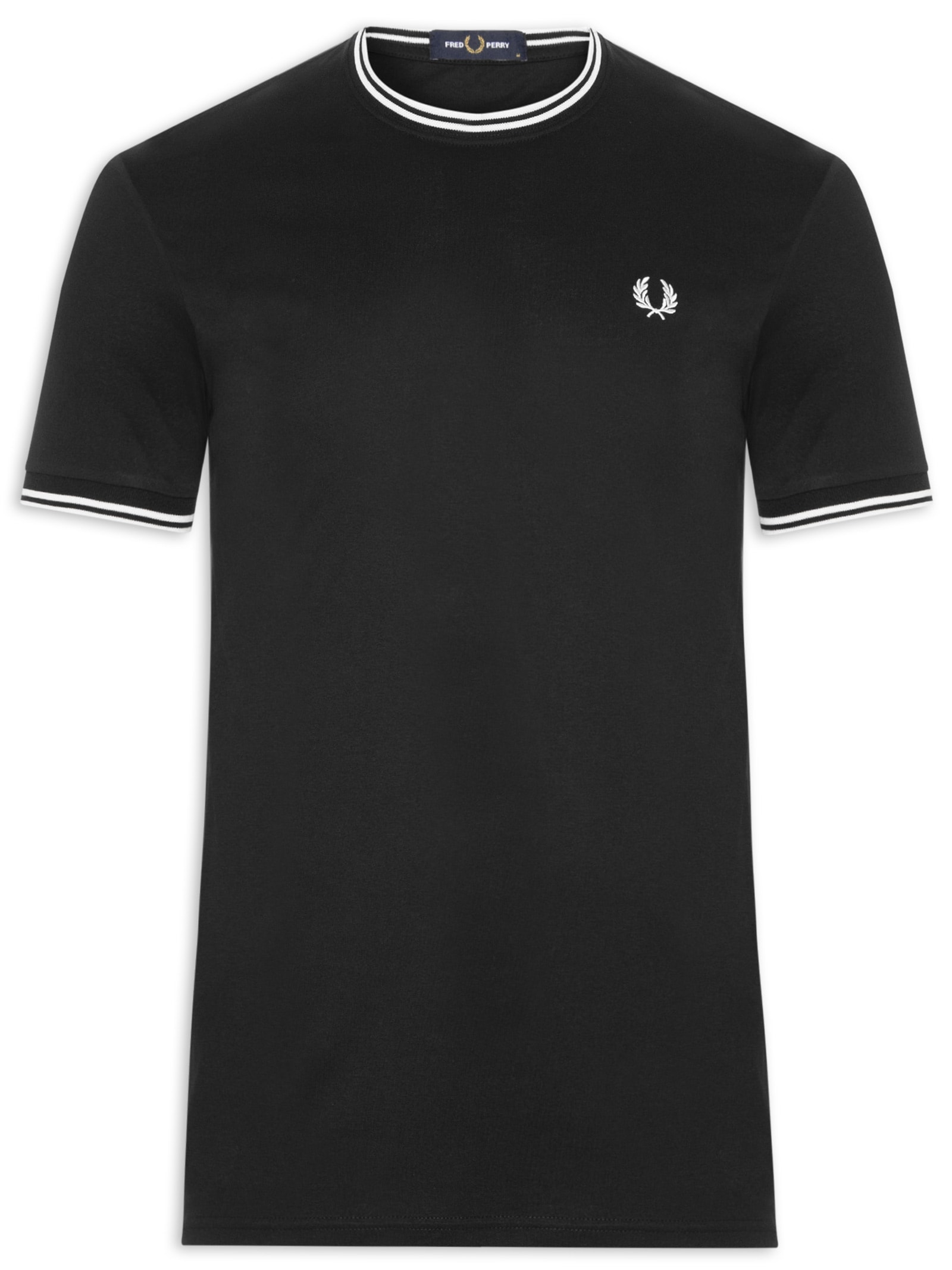 Camiseta Masculina Twin Tipped Regular fit em Algodão Preto Fred Perry